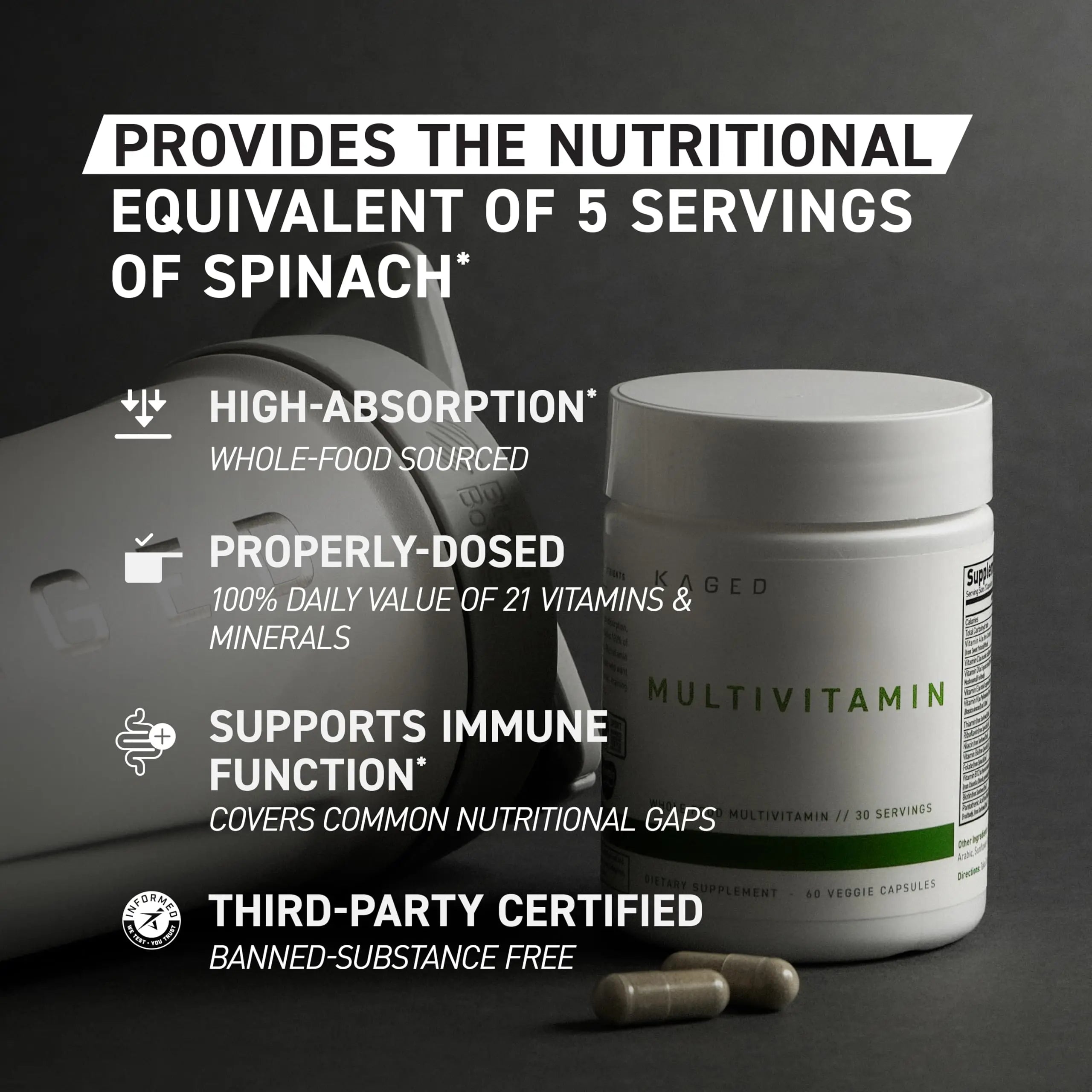 Kaged Multivitamin Capsules | Unflavored | Whole Foods Organic Fruits & Veggies | Plant Based Vegan Multivitamin KagedBuy Supplements Australia