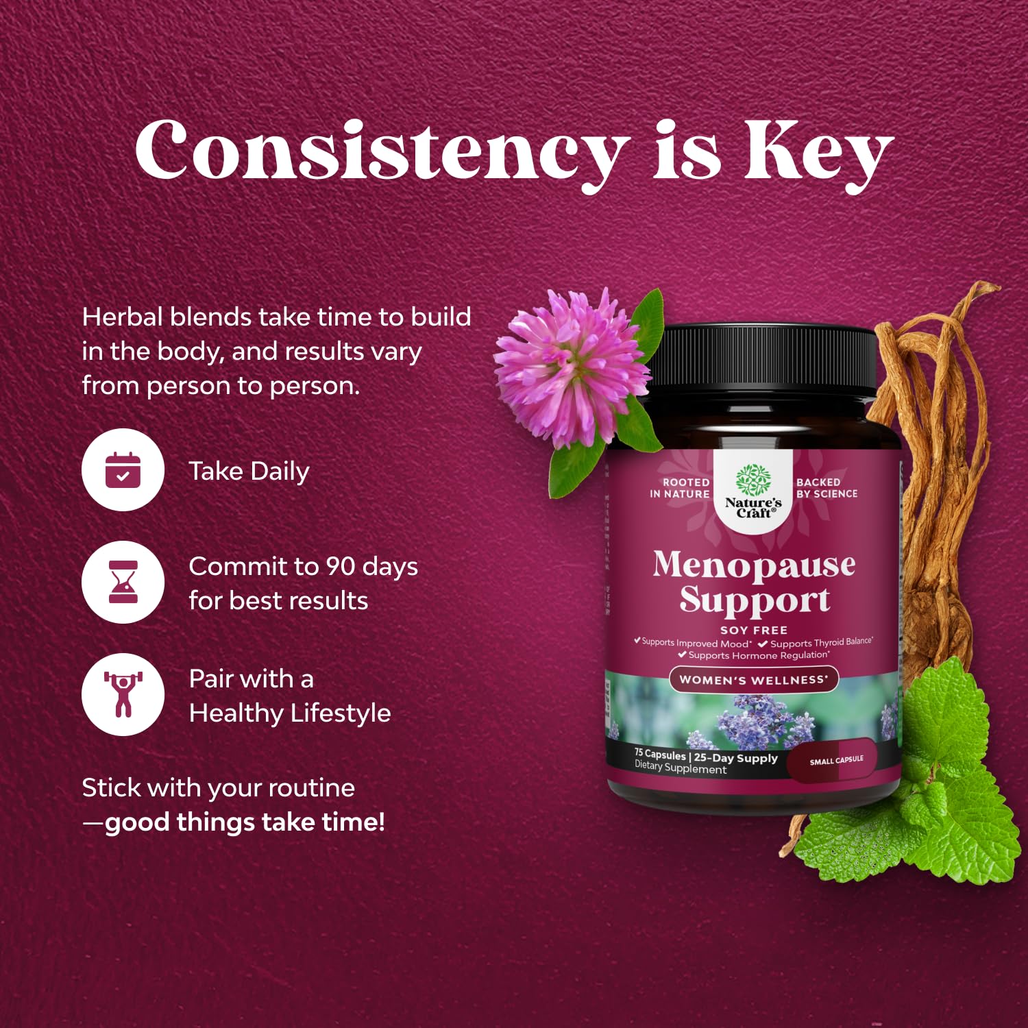 Complete Herbal Menopause Supplement for Women - Soy Free Female Hormone Balance Capsules for Night Sweats Hot Flashes & Mood Swings with Dong Quai, Chaste Berry & Black Cohosh Root - 75 Count Natures CraftBuy Supplements Australia