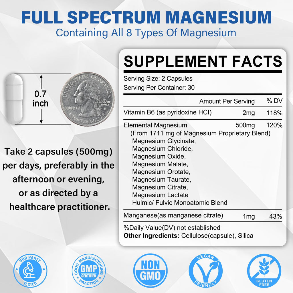 Magnesium Complex Supplement 8 Forms, 500mg Magnesium Glycinate, Malate, Citrate, High Absorption Mg for Calm, Sleep, Mood & Healthy Muscle, Pack of 2, Total 120 Vegan Capsules EnvyCure buy supplements Au