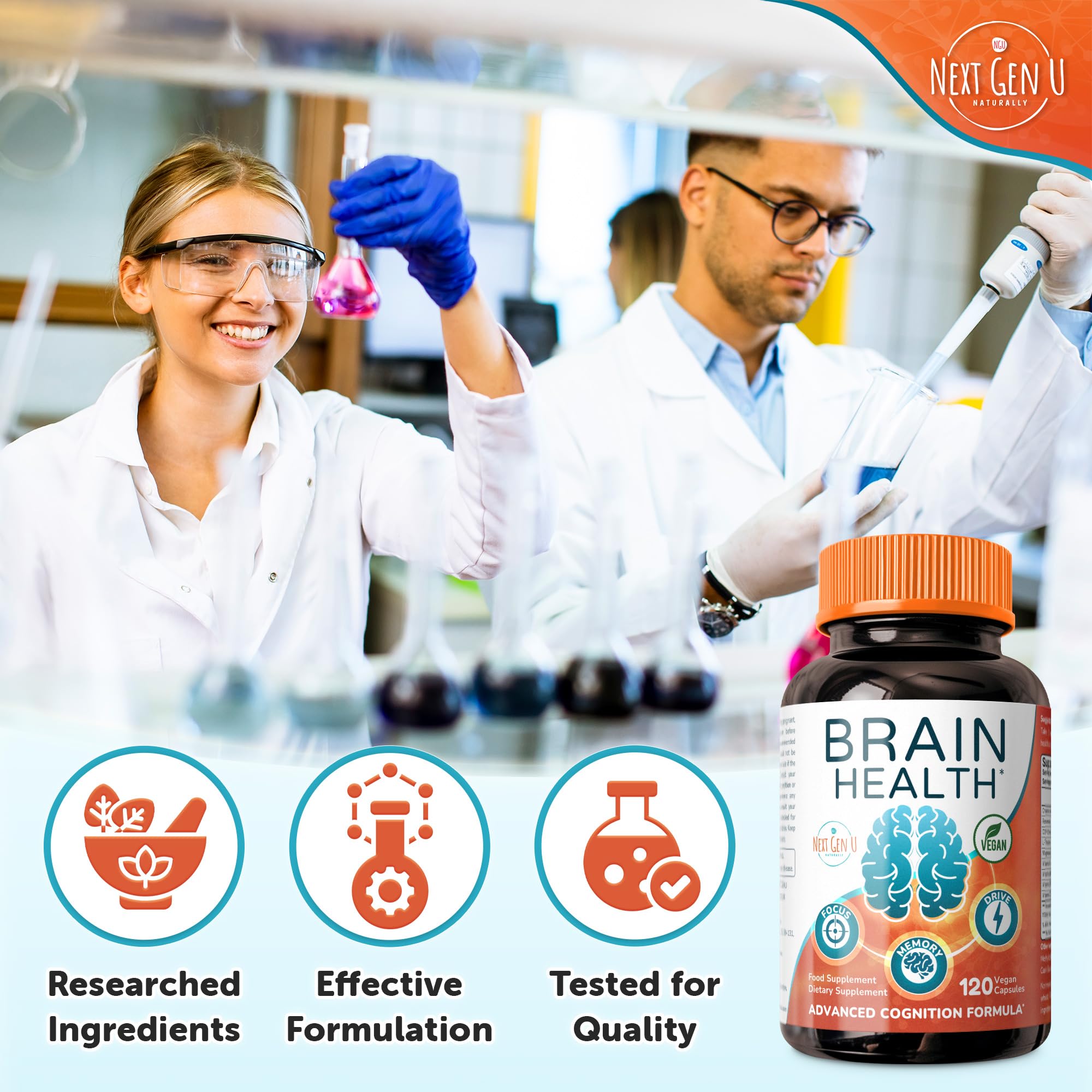 Brain Supplement - 120 Vegan Capsules - Dietary Nootropic May Help Memory, Cognitive Function & Focus - Formulation with Amino Acids, Polyphenols & B Vitamins - for Women, Men & Seniors - by NextGenU NGU Next Gen UBuy Supplements Australia