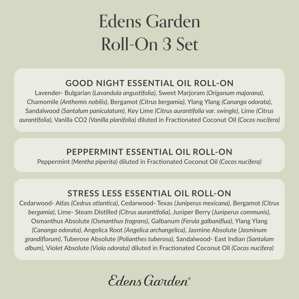 Edens Garden Essential Oil Roll-On Set (Good Night, Peppermint, Stress Less)- Aromatherapy Roller Edens GardenBuy Supplements Australia