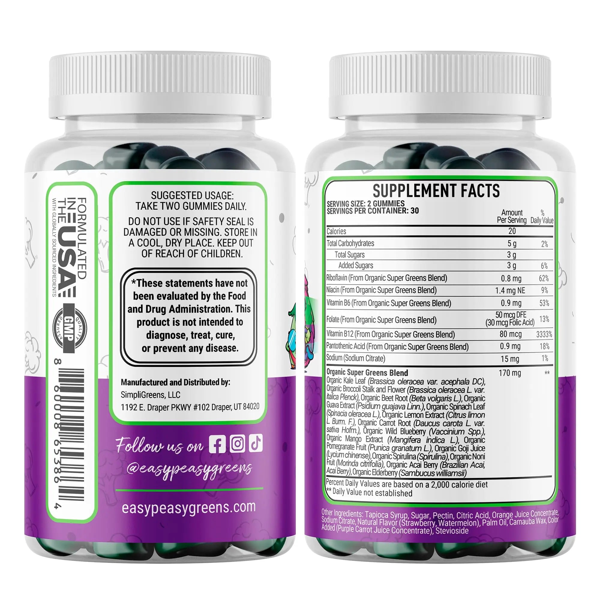 EasyPeasyGreens Daily Veggie Gummies for Kids - 60 Greens Gummies - Helps Picky Eaters Get Their Veggies in EASY PEASY GREENSBuy Supplements Australia