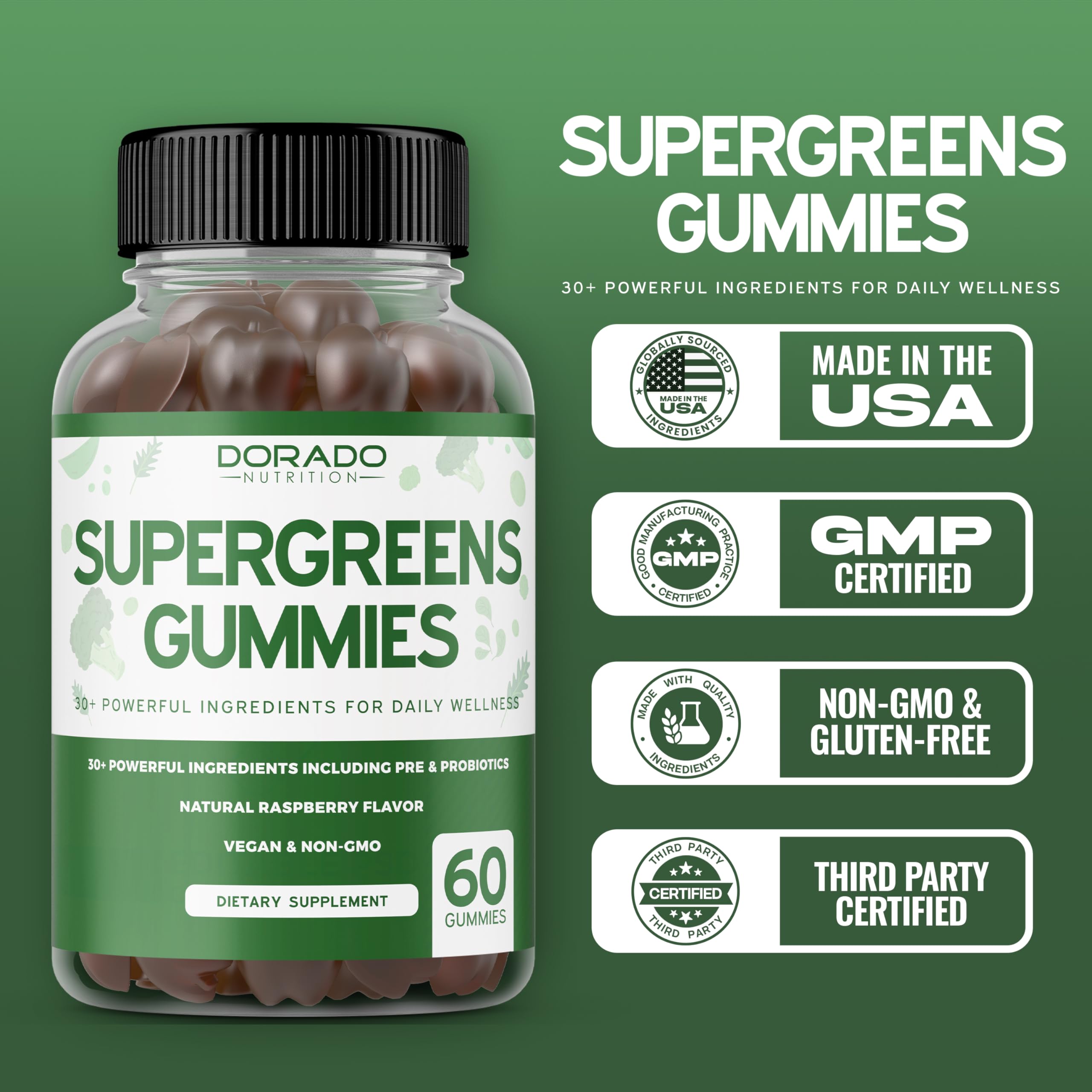 Supergreens Gummies (60 Count) Daily Greens Gummies - Greens Supplements with 8 Ingredient Power Blend - Superfood for Immunity Support for Adults - Third Party Tested, Vegan & USA Made (Pack of 2) DORADO NUTRITION buy supplements Au