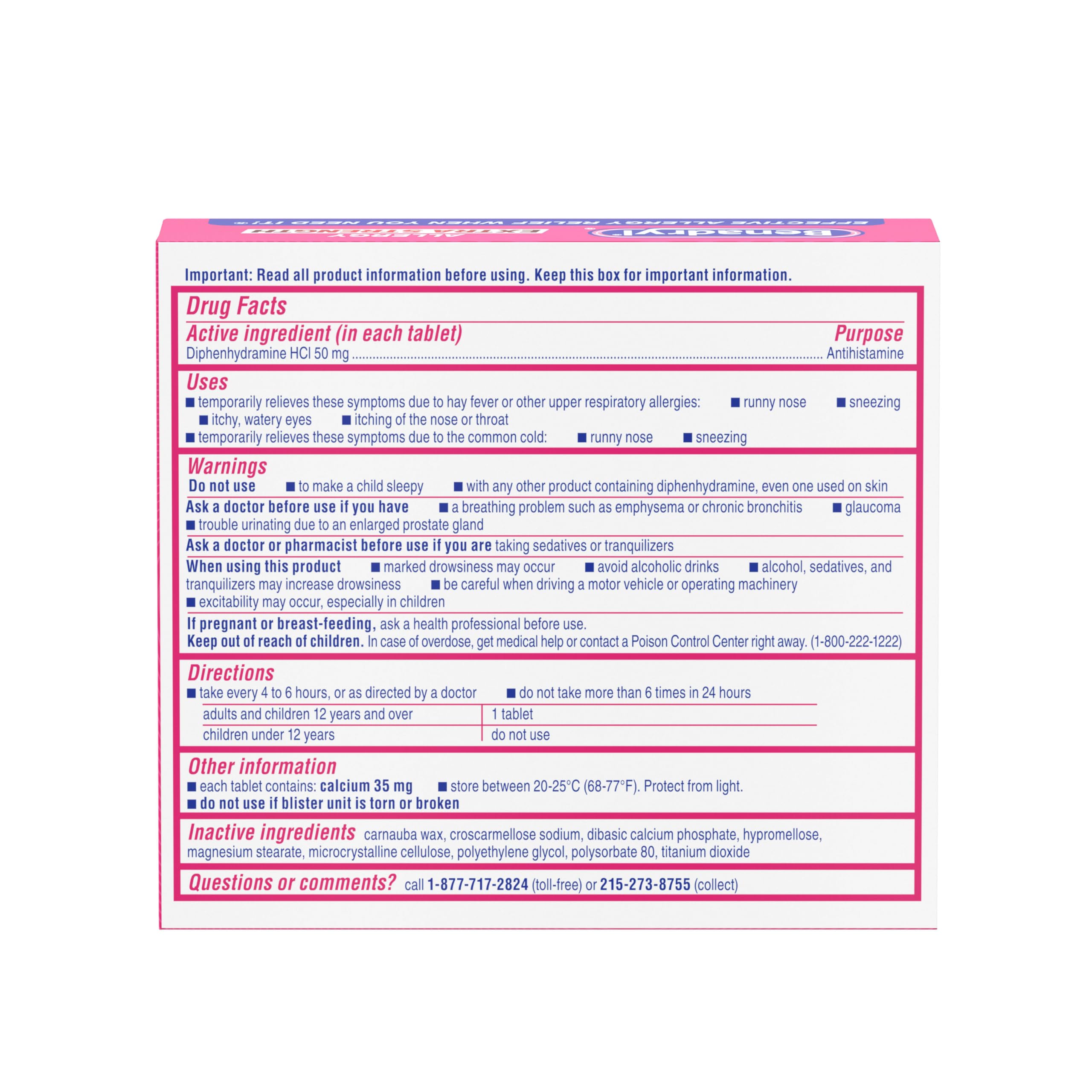 Benadryl Extra Strength Allergy Relief Medicine, 50 mg Diphenhydramine HCl Antihistamine Tablets for Relief of Allergy Symptoms Due to Hay Fever or Other Upper Respiratory Allergies, 24 ct Benadryl buy supplements Au