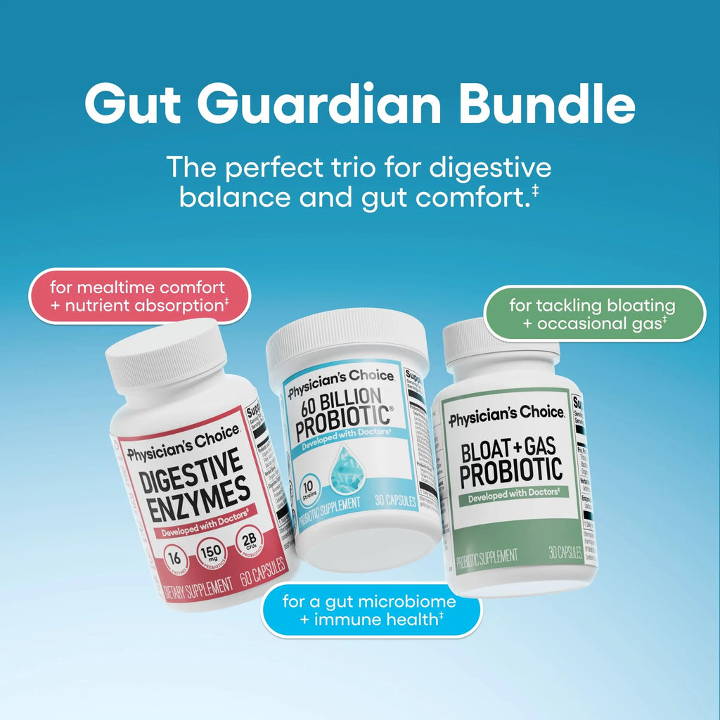 Physician's CHOICE Gut Guardian Bundle: Advanced Bloating & Digestion Support with 60 Billion Probiotic, Digestive Enzymes & Bloat + Gas Probiotic - Daily Gut Health Support for Women and Men Physician's CHOICEBuy Supplements Australia