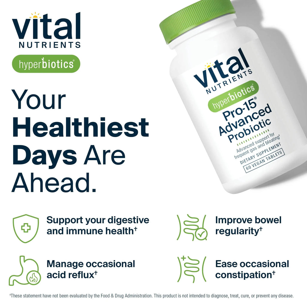 Hyperbiotics Vital Nutrients Pro-15 Advanced Probiotics for Women and Men | 15 Strains + Kiwifruit | Clinically Studied Daily Probiotics for Digestive Health, Gas, & Bloating | 60 Vegan Tablets HyperbioticsBuy Supplements Australia