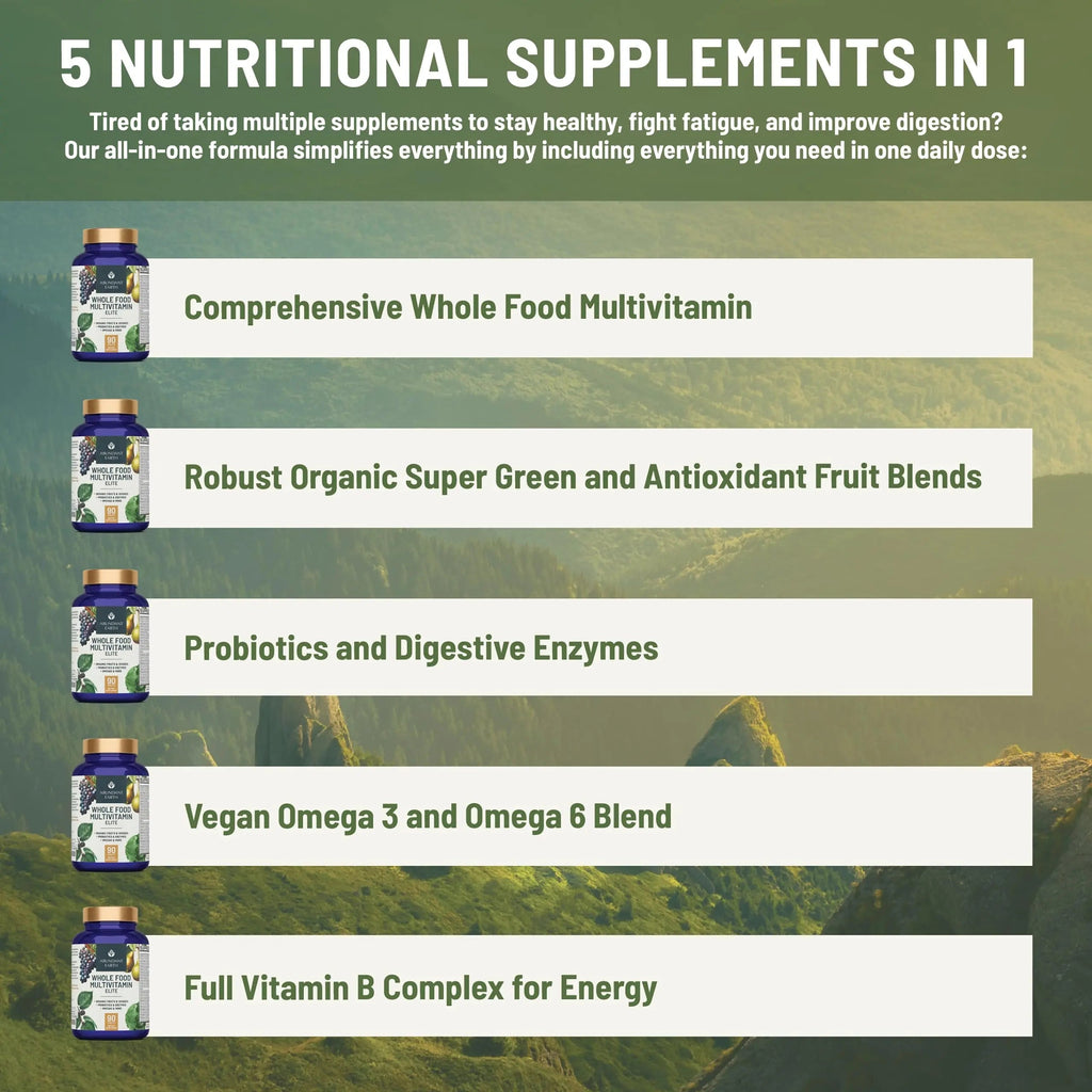 Abundant Earth Whole Food Multivitamin for Women, Daily Multi Vitamins Supplements for Men/Mens Multivitamins + B Complex, Probiotic Multi Enzyme Abundant Earth