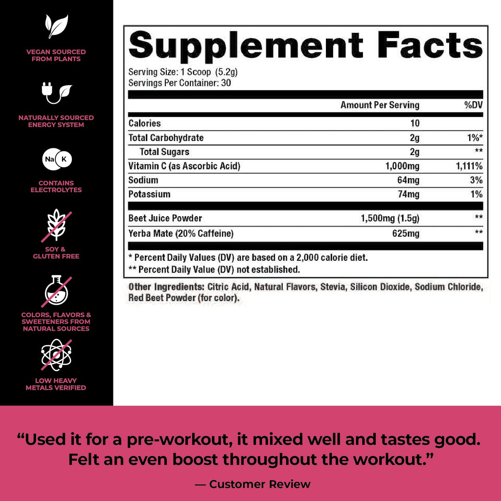 Nutrology Beet Active, Natural Pre-Workout Powder, Supports Energy, Endurance & Nitric Oxide Flow with Beet Powder, Yerba Mate & Electrolytes, Vegan Pre Workout, Passion Fruit Flavor, 30 Servings