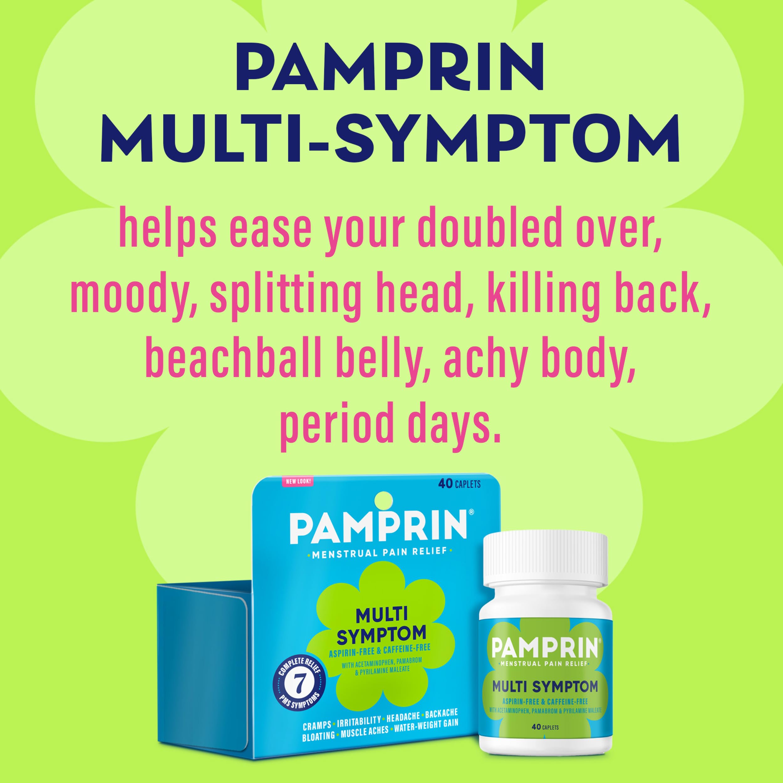Pamprin Multi-Symptom Formula, with Acetaminophen, Menstrual Period Symptoms Relief including Cramps, Pain, Bloating, and Irritability 40 Caplets PamprinBuy Supplements Australia