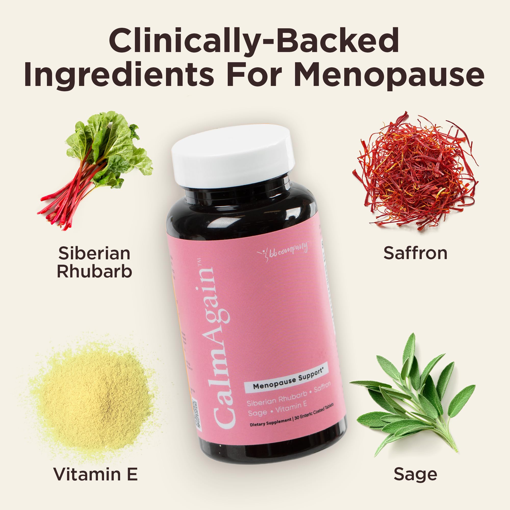 BB Company CalmAgain for Menopause Anxiousness, Mood Balance for Women | Stay Calm, Lower Cortisol, Fewer Mood Swings | Siberian Rhubarb
