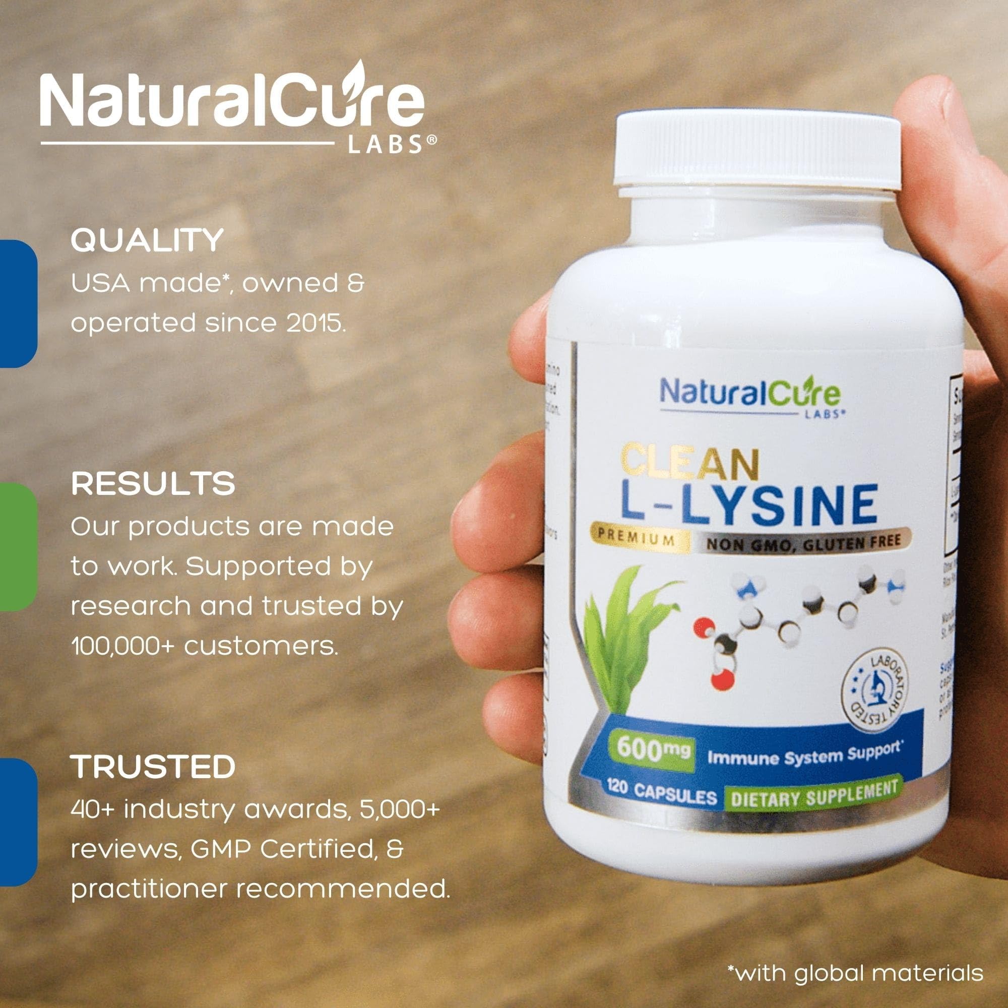 Natural Cure Labs Clean L-Lysine 600mg, 120 Capsules | Vegan, Non-GMO, & Gluten Free Natural Cure Labs buy supplements Au
