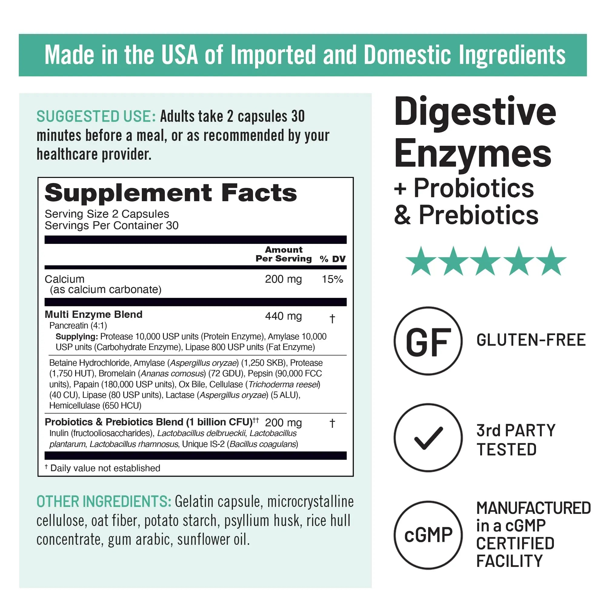 NatureWise Digestive Enzymes - Multi Enzymes with Probiotics + Prebiotics - Post Mealtime Comfort & Bloating Support + Aids Digestion and Gut Health - Soy-Free, Non-GMO - 60 Capsules[1-Month Supply] NatureWiseBuy Supplements Australia