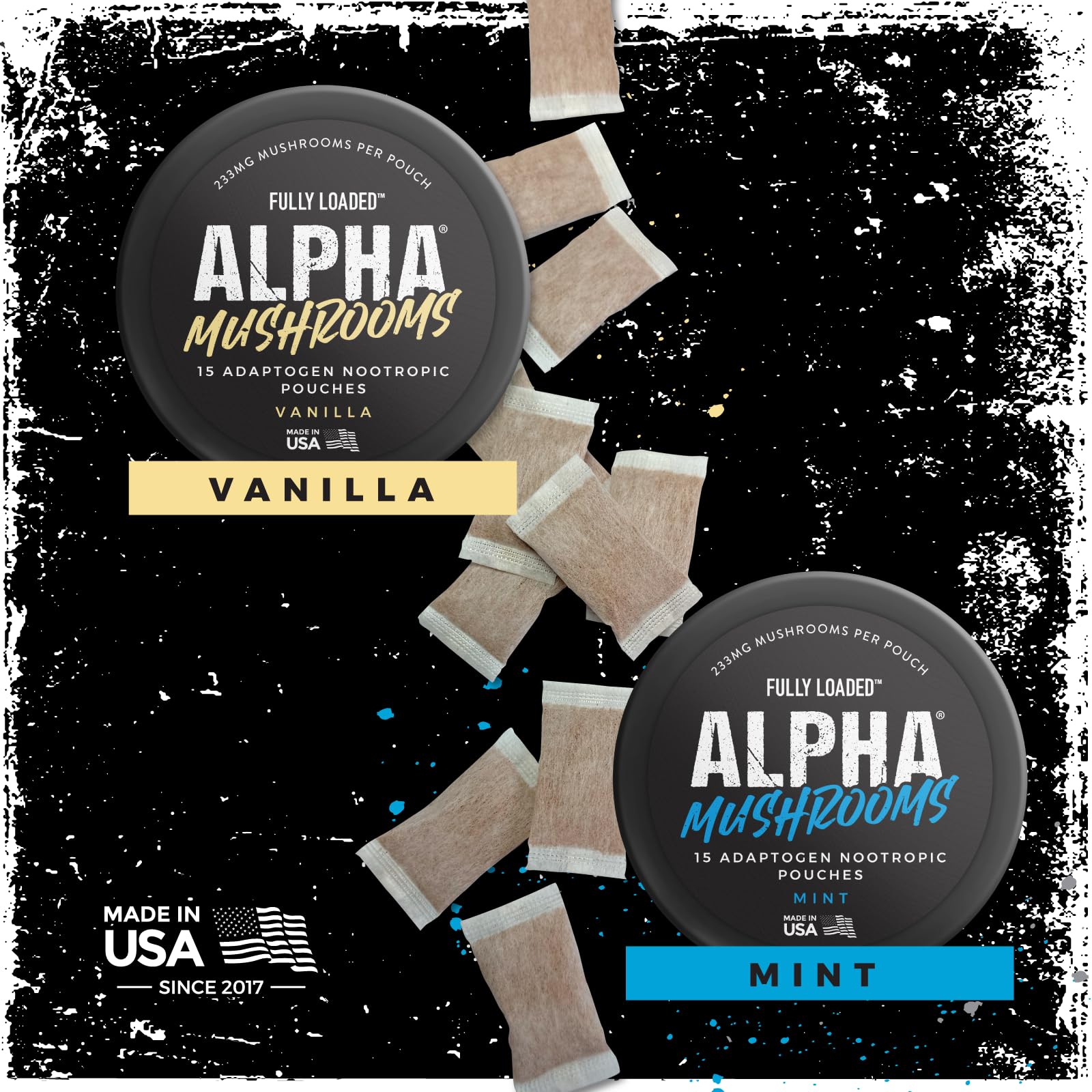 Fully Loaded Alpha Mushrooms - Adaptogen Nootropic Pouches (5-Pack, Mint) - - Lion's Mane, Cordyceps, & Chaga - 5 cans, 15 Pouches per can - Functional Mushrooms - Made in The USA Fully Loaded BullseyeBuy Supplements Australia