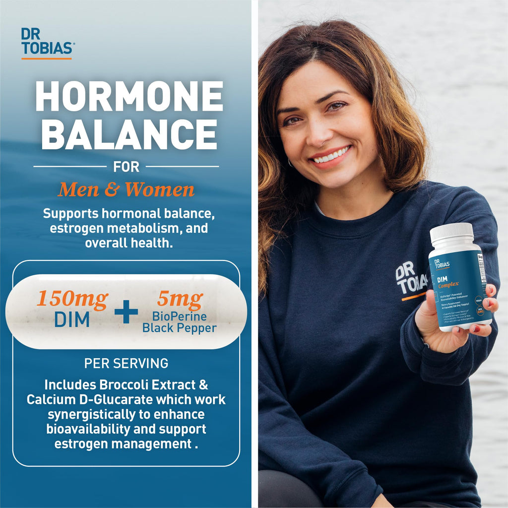 Dr. Tobias DIM Complex, Hormone Balance for Women & Men, DIM Supplement with BioPerine, Broccoli Extract & Calcium D-Glucarate Estrogen Detox Balance Complex, Non-GMO, Vegan, 60 Capsules Dr. TobiasBuy Supplements Australia