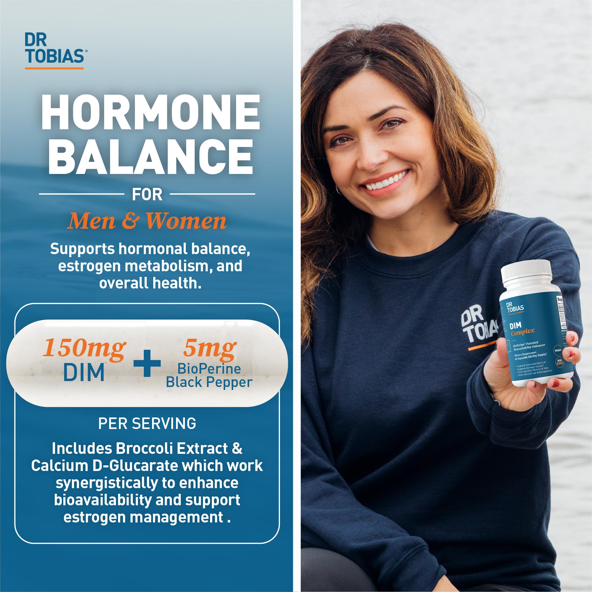 Dr. Tobias DIM Complex, Hormone Balance for Women & Men, DIM Supplement with BioPerine, Broccoli Extract & Calcium D-Glucarate Estrogen Detox Balance Complex, Non-GMO, Vegan, 60 Capsules Dr. TobiasBuy Supplements Australia