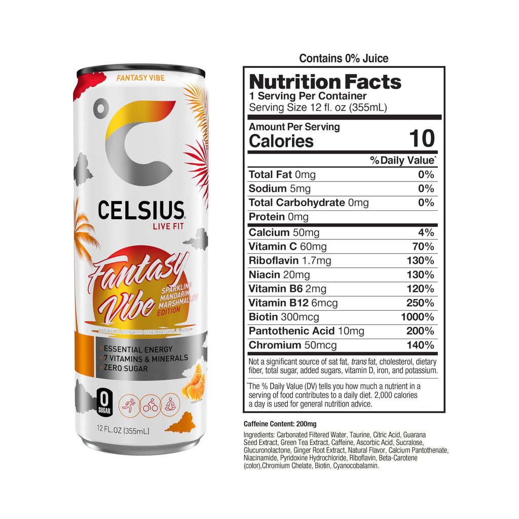 CELSIUS Sparkling Fantasy Vibe, Functional Essential Energy Drink, 12 Fl Oz (Pack of 12) CELSIUSBuy Supplements Australia