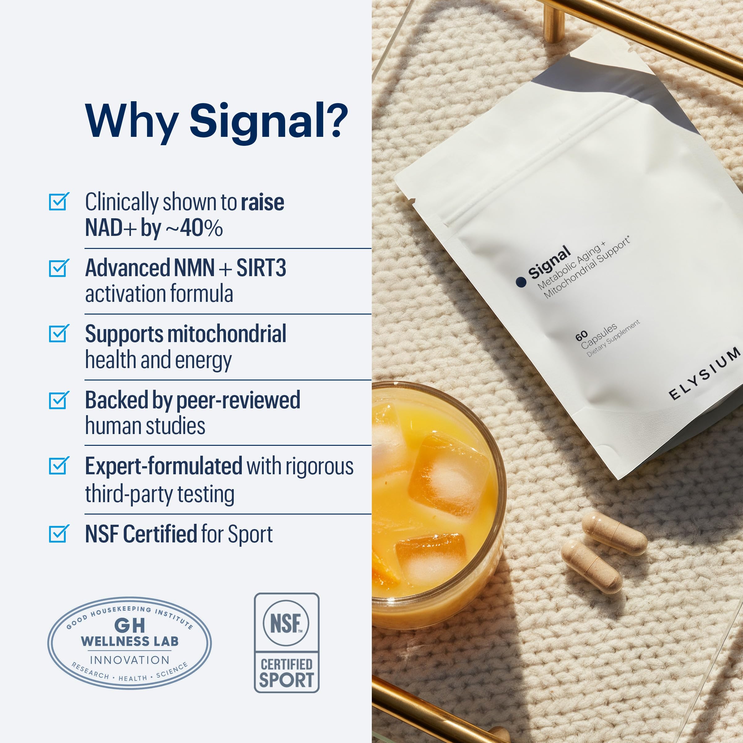 ELYSIUM Signal NMN Supplement - Clinically Proven to Support NAD+ Production, Mitochondrial Function & Metabolic Health - Nicotinamide Mononucleotide and SIRT3 Activation Complex- 30 Day Supply ELYSIUMBuy Supplements Australia