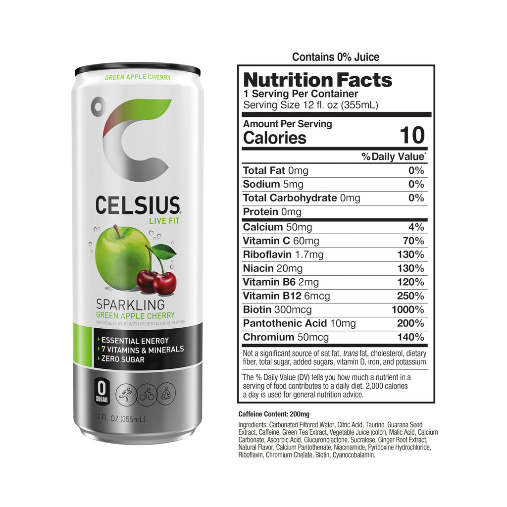CELSIUS Sparkling Green Apple Cherry, Functional Essential Energy Drink, 12 Fl Oz CELSIUSBuy Supplements Australia