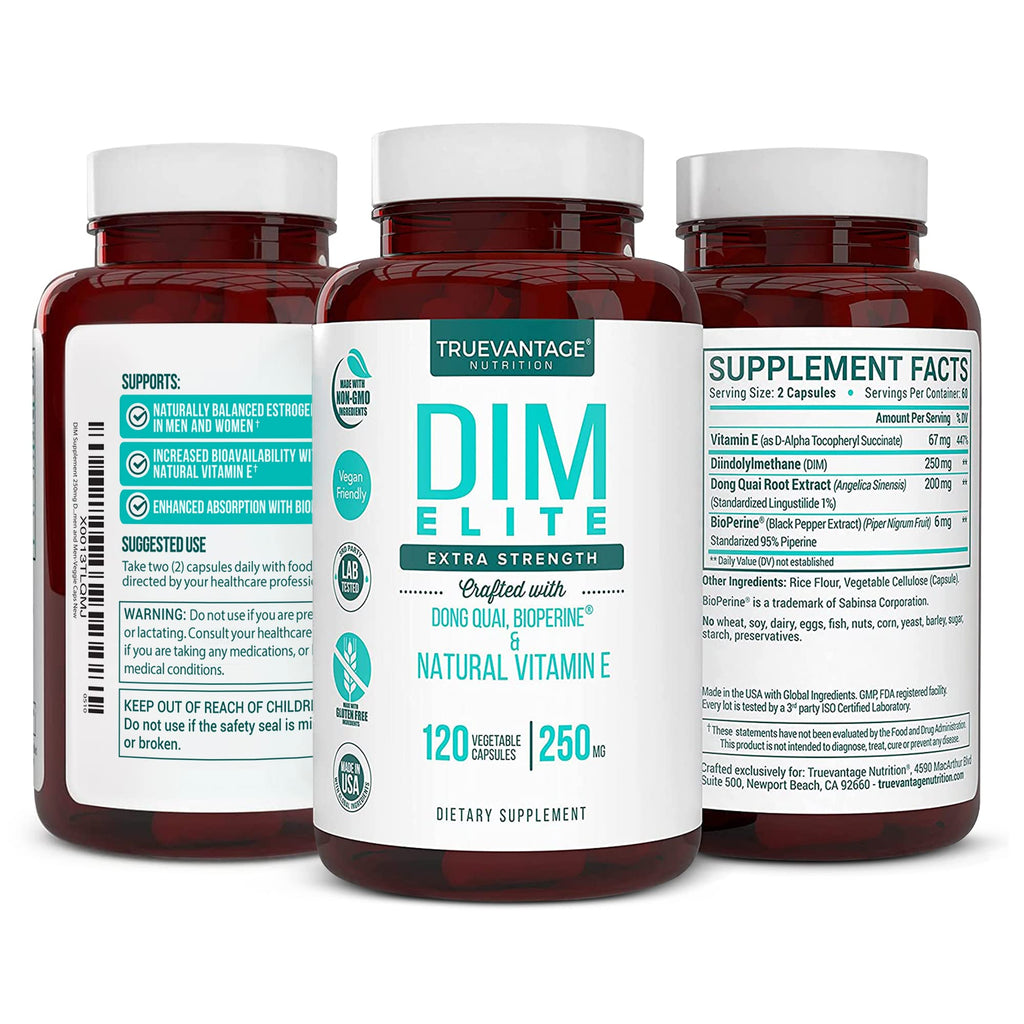 DIM Supplement 250mg (Diindolylmethane)-Plus Dong Quai, Natural Vitamin E & BioPerine - Supports Menopause Relief & Hormonal Acne -Hormone Balance Support for Women and Men-Veggie Caps Truevantage NutritionBuy Supplements Australia