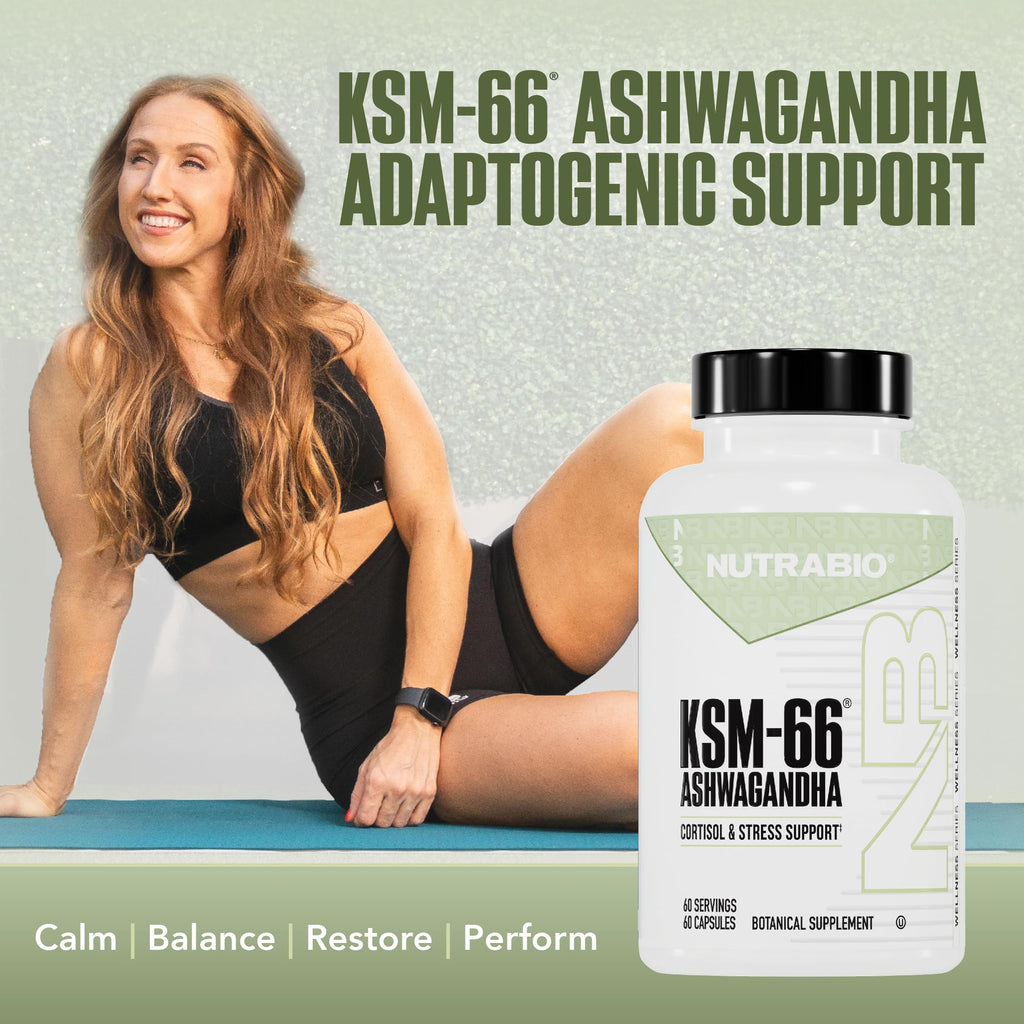NutraBio Ashwagandha KSM-66 | Ashwagandha Herbal Supplement for Stress, Mood, & Performance | 600 MG of Clinically Studied KSM66 60 Capsules NutraBioBuy Supplements Australia