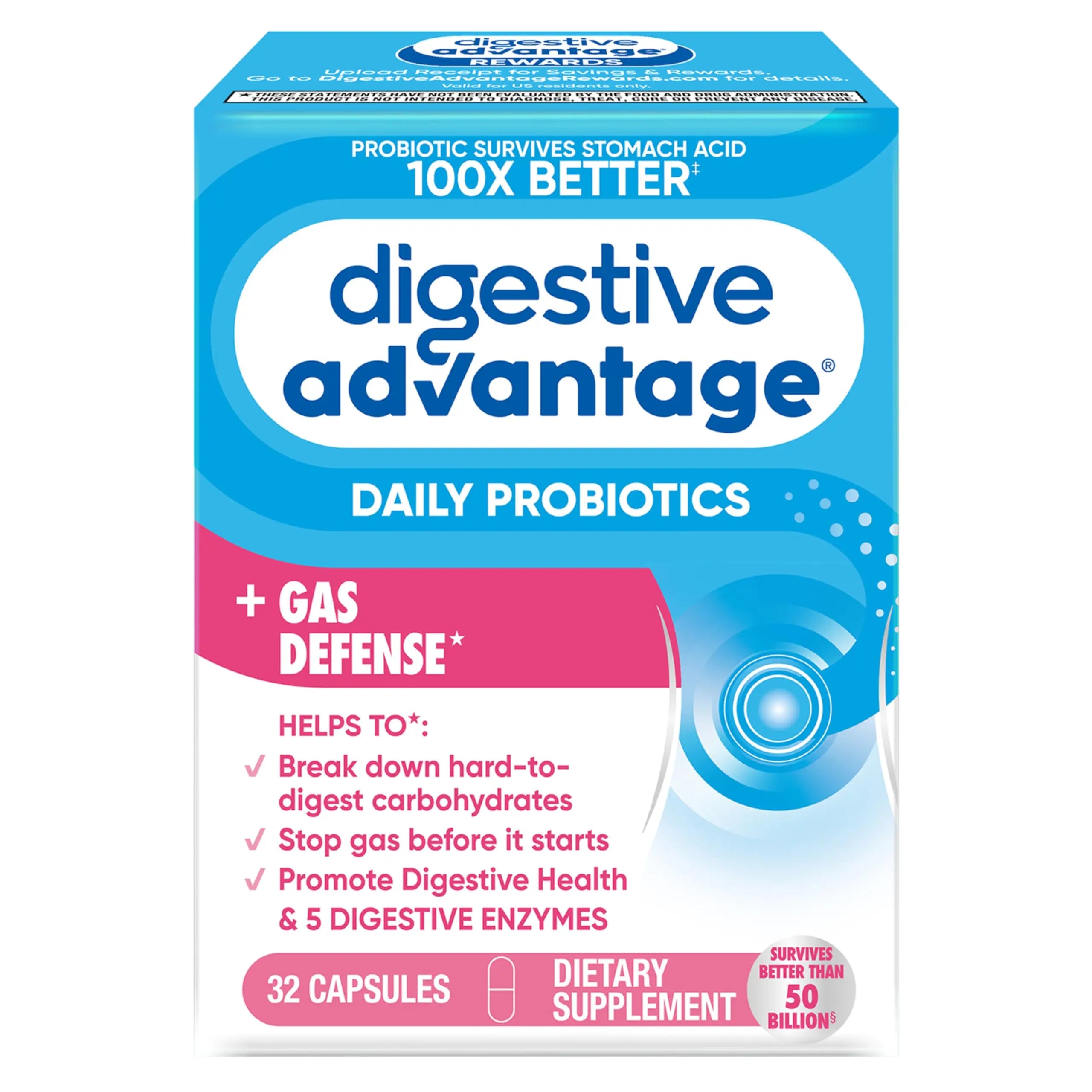Digestive Enzyme and Probiotic Capsule- Digestive Advantage 32 Capsules, Survives 100x Better than regular 50 billion CFU, Breaks down food, helps prevent gas Digestive AdvantageBuy Supplements Australia