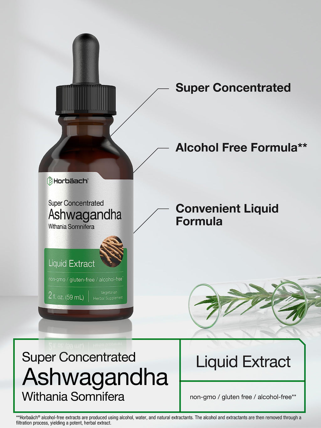 Ashwagandha Root Liquid Extract | 2 fl oz | Alcohol Free Tincture | Vegetarian, Non-GMO, Gluten Free Supplement | by Horbaach HorbäachBuy Supplements Australia