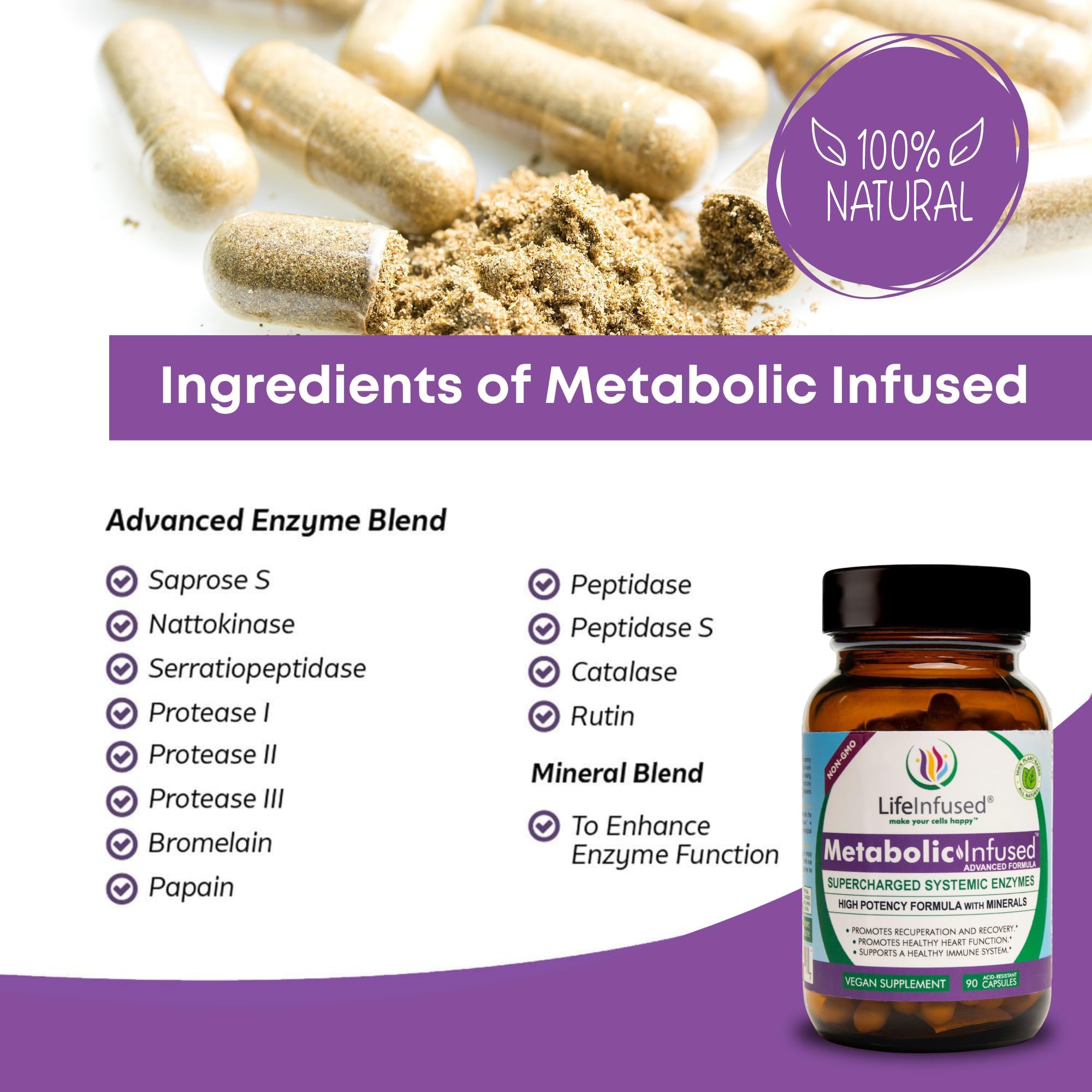 Life Infused Metabolic Enzymes – Systemic Enzyme Supplement with Serrapeptase, Nattokinase, Bromelain & Protease Blend – 72 Trace Minerals – Immune & Circulation Support – Vegan, Non-GMO – 90 Capsules Life Infused buy supplements Au