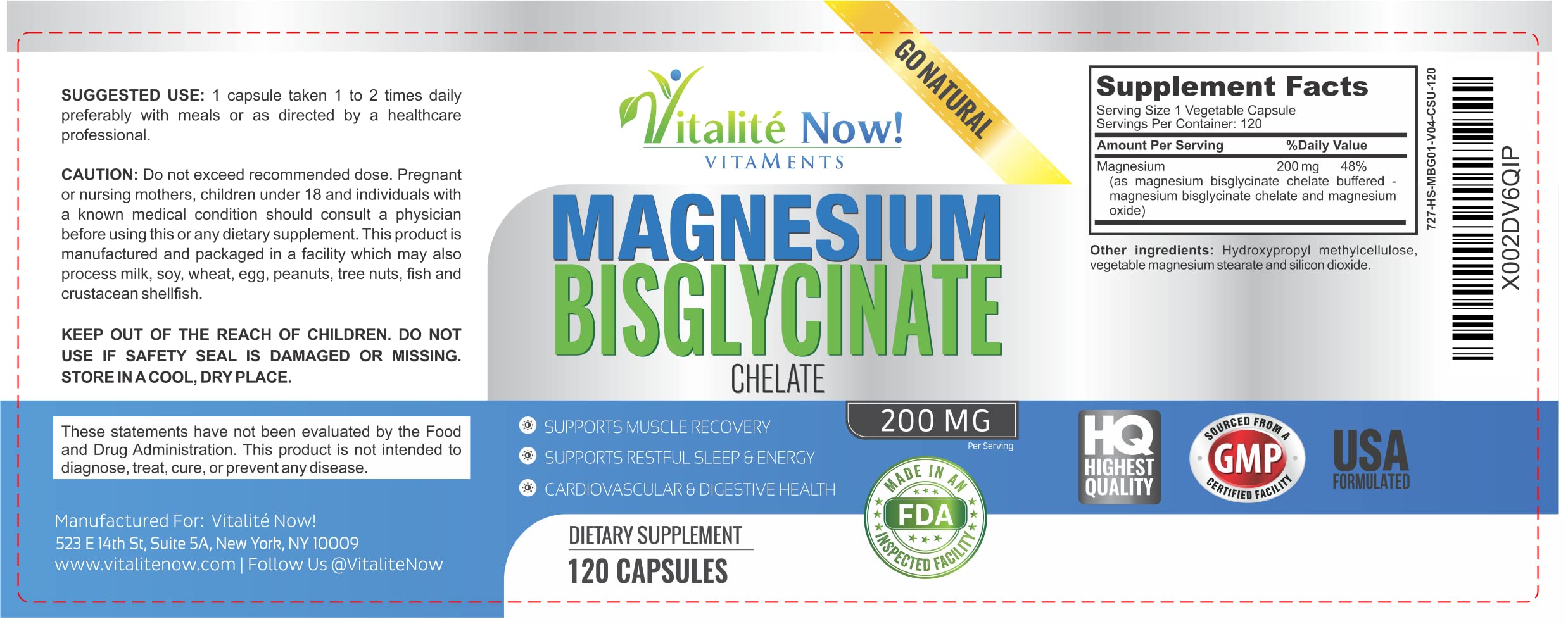 Vitalité Now! Magnesium Bisglycinate 200mg - 100% Chelated Capsules for Superior Absorption - Gentle Formula, No Laxative Effect - Sleep Energy Cramps Muscle Support - Fully Reacted & Buffered Vitalité Now!Buy Supplements Australia