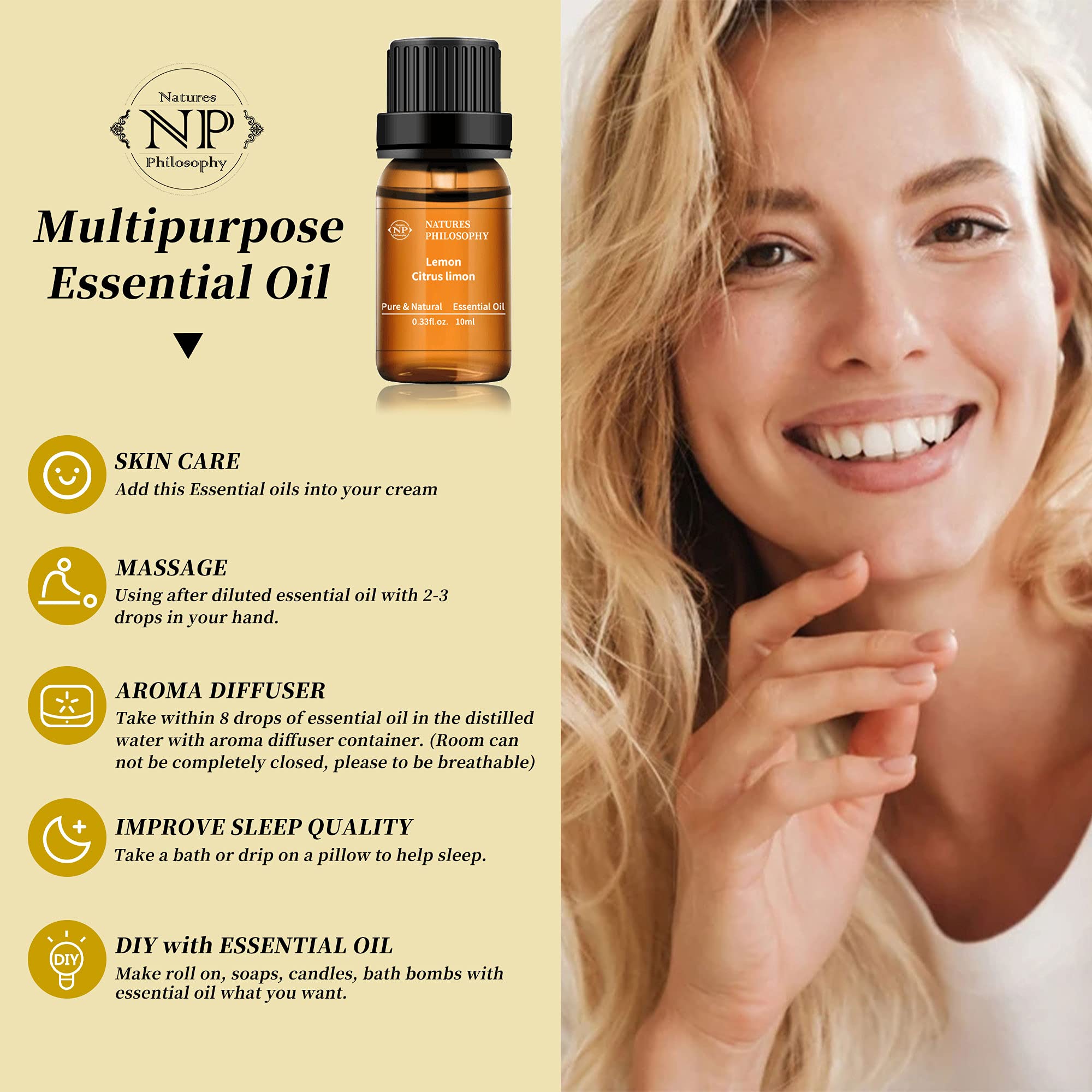 Lemon Essential Oil,100% Pure Organic Essential Oils for Aromatherapy, Diffuser, Massage, Soap Making NP NATURES PHILOSOPHYBuy Supplements Australia