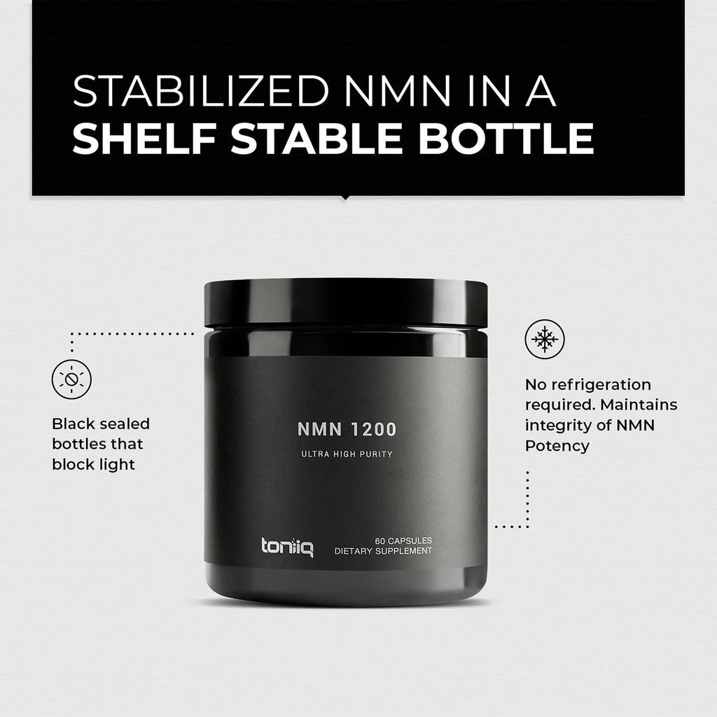Toniiq NMN Supplement 1200mg - Third Party Tested Stabilized Capsules - 98% Highly Purified for NAD + - 60 Capsules Nicotinamide Mononucleotide Booster Supplement Toniiq buy supplements Au