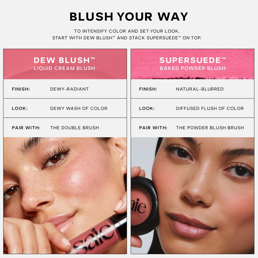 Saie Blush & Brush Duo - SuperSuede Baked Blush in Bella (.01 oz) & Powder Blush Brush - Talc-Free, Moisturizing Blush with Vegan, Fluffy Brush for Seamless Application SaieBuy Supplements Australia