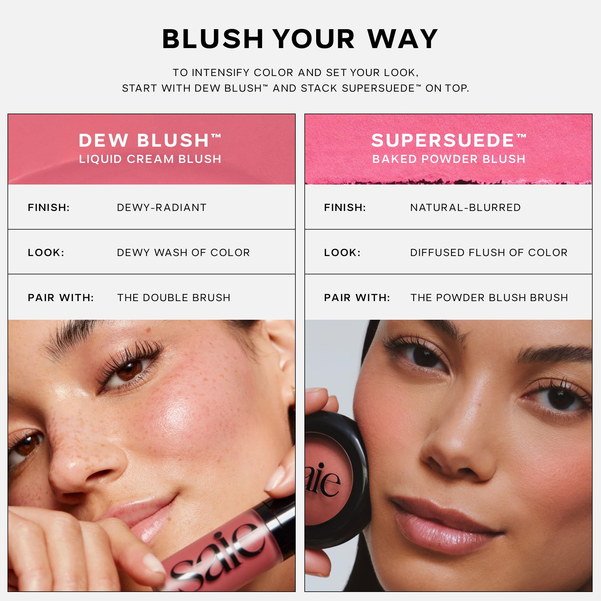 Saie Cheek Flush Duo - Dew Liquid Blush (.40 oz, Lady), SuperSuede Baked Powder Blush (.01 oz, Mia) - Layerable, Skin-Nourishing Blushes for a Seamless Radiant Finish SaieBuy Supplements Australia