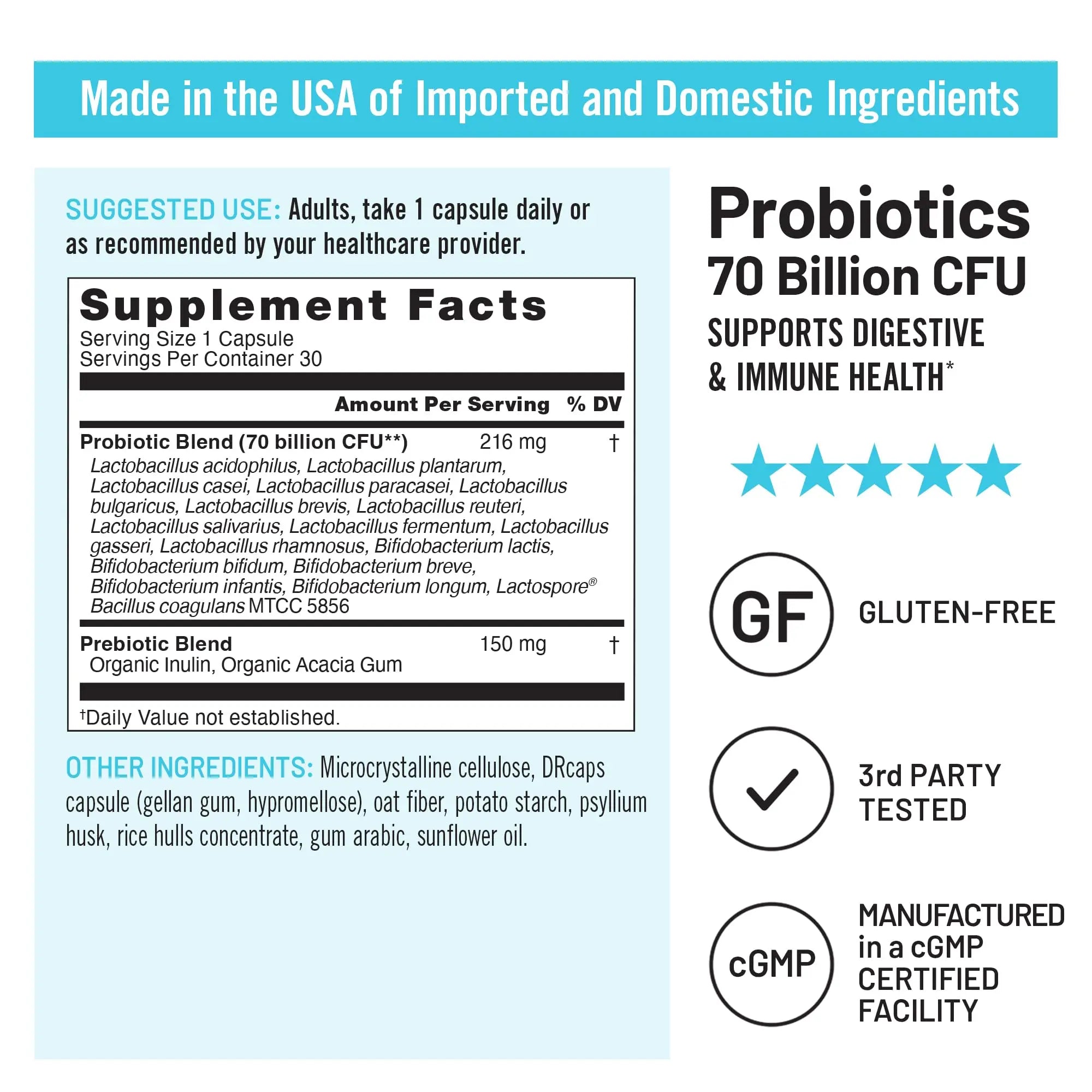 NatureWise Probiotics 70 Billion CFU - 17 Strains + Organic Prebiotics - Immune, Digestive & Gut Health Support for Women & Men - Vegetarian, Gluten-Free, Non-GMO - 30 Capsules[1-Month Supply] NatureWiseBuy Supplements Australia