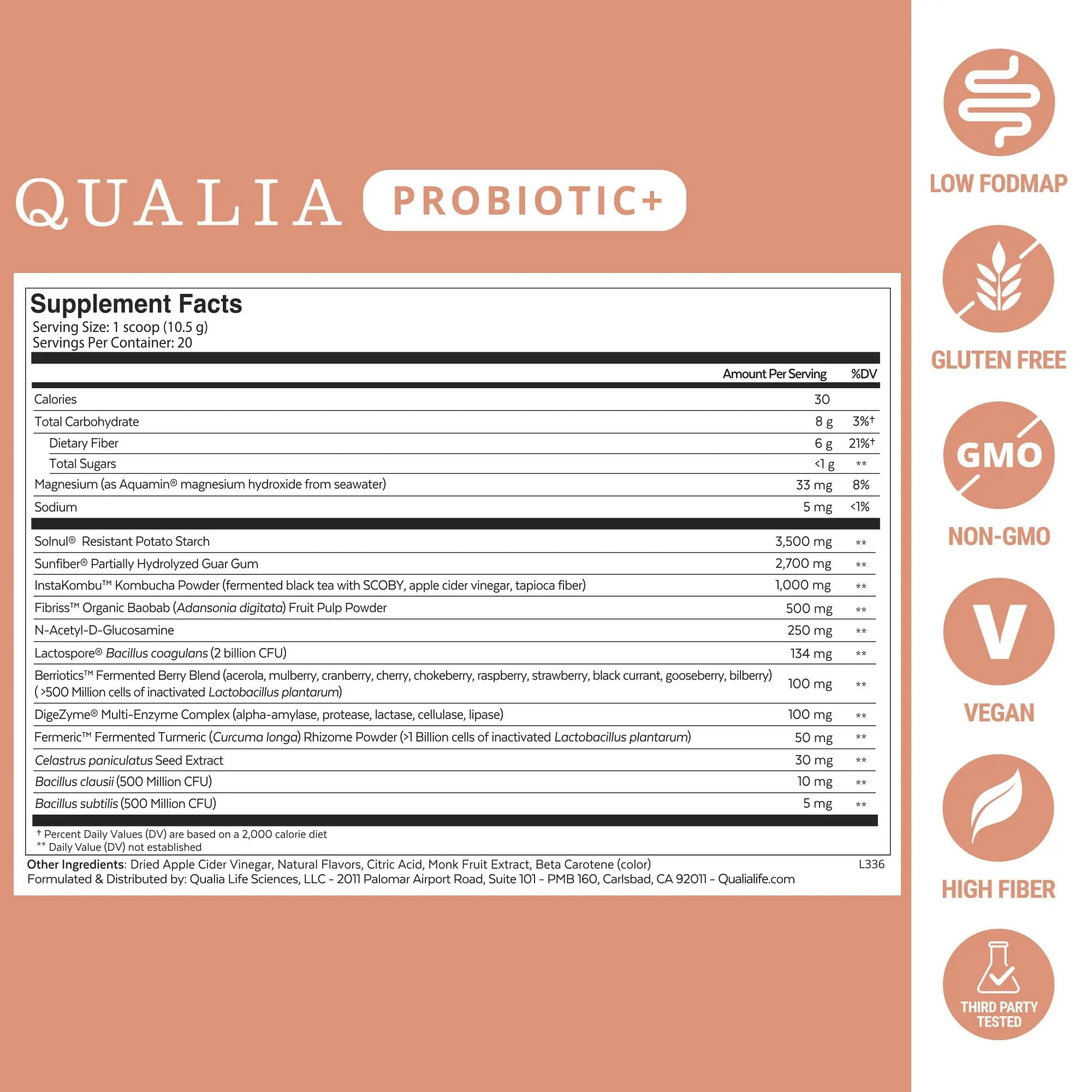 Qualia Probiotic - 28 Science-Backed Spore Probiotics, Prebiotics, and Postbiotics. Total Gut Support. Soothes Digestive discomfort. Ethically sourced. Promotes Akkermansia Growth. 1 Month Supply QUALIA LIFE SCIENCESBuy Supplements Australia