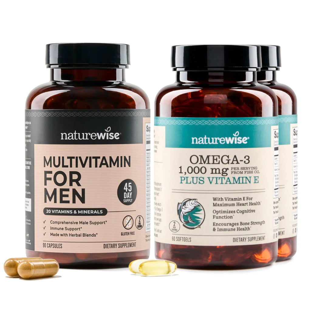 NatureWise [1] Multivitamin for Men - Non-GMO - 90 Capsules[45-Day Supply] + (Pack of 2) Omega 3 Fish Oil 1000mg + Vitamin E - Wild-Caught - 60 Softgels[30-Day Supply] NatureWiseBuy Supplements Australia