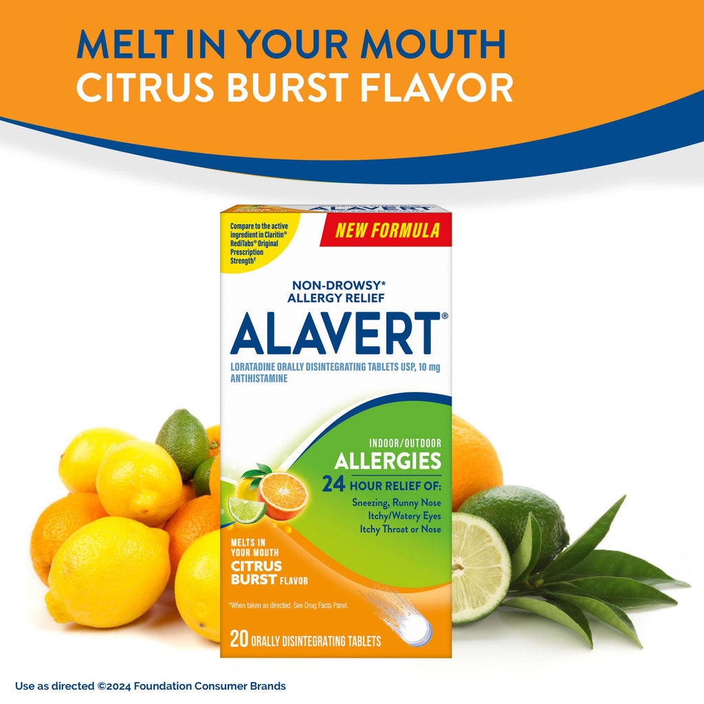 Alavert 24 Hour Allergy Relief Tablets, Non-Drowsy Antihistamine, Orally Disintegrating Allergy Tablets, Loratadine 10 mg, Citrus Burst Flavor, 18 Count Alavert buy supplements Au