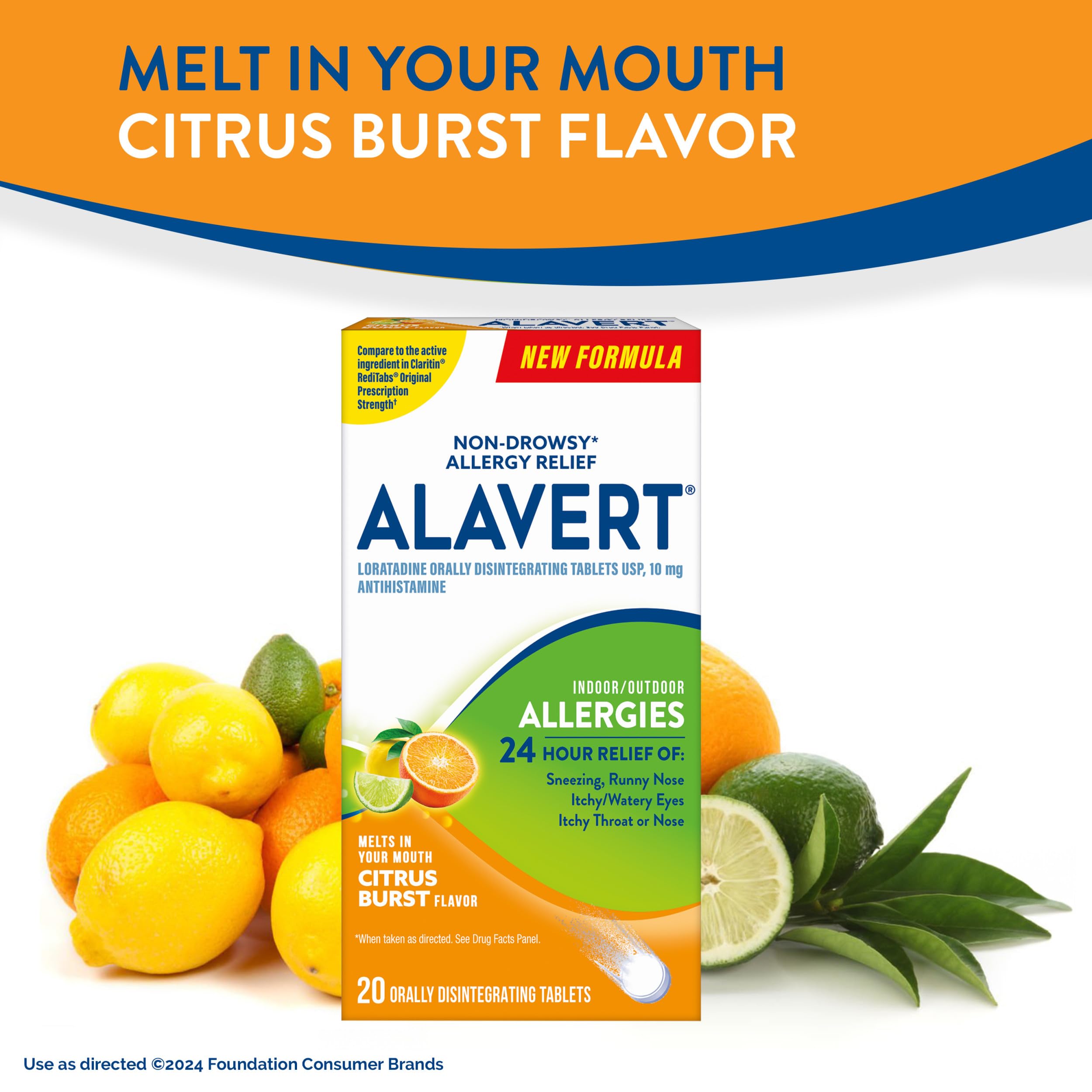 Alavert 24 Hour Allergy Relief Tablets, Non-Drowsy Antihistamine, Orally Disintegrating Allergy Tablets, Loratadine 10 mg, Citrus Burst Flavor, 18 Count Alavert buy supplements Au