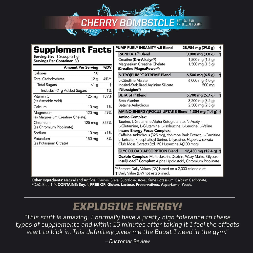 PMD Sports Ultra Pump Fuel Insanity - Pre Workout – Cherry Bombsicle (30 Servings) Sports CG5 Premium Creatine and L-Glutamine Powder (60 Servings)