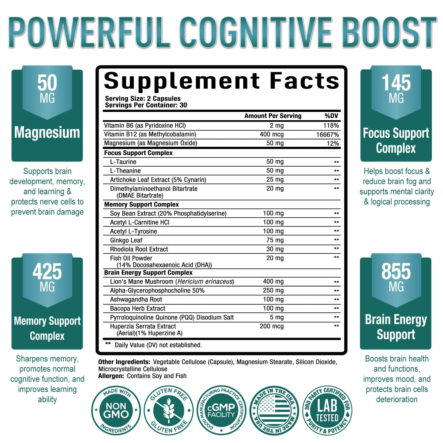 Purely Optimal Brain Booster Nootropic Supplement – Brain Support for Memory, Focus, Clarity, Jitter-Free Energy for Adults, Seniors– with Ginkgo Biloba, Alpha GPC, Lion’s Mane – 60 Capsules Purely OptimalBuy Supplements Australia