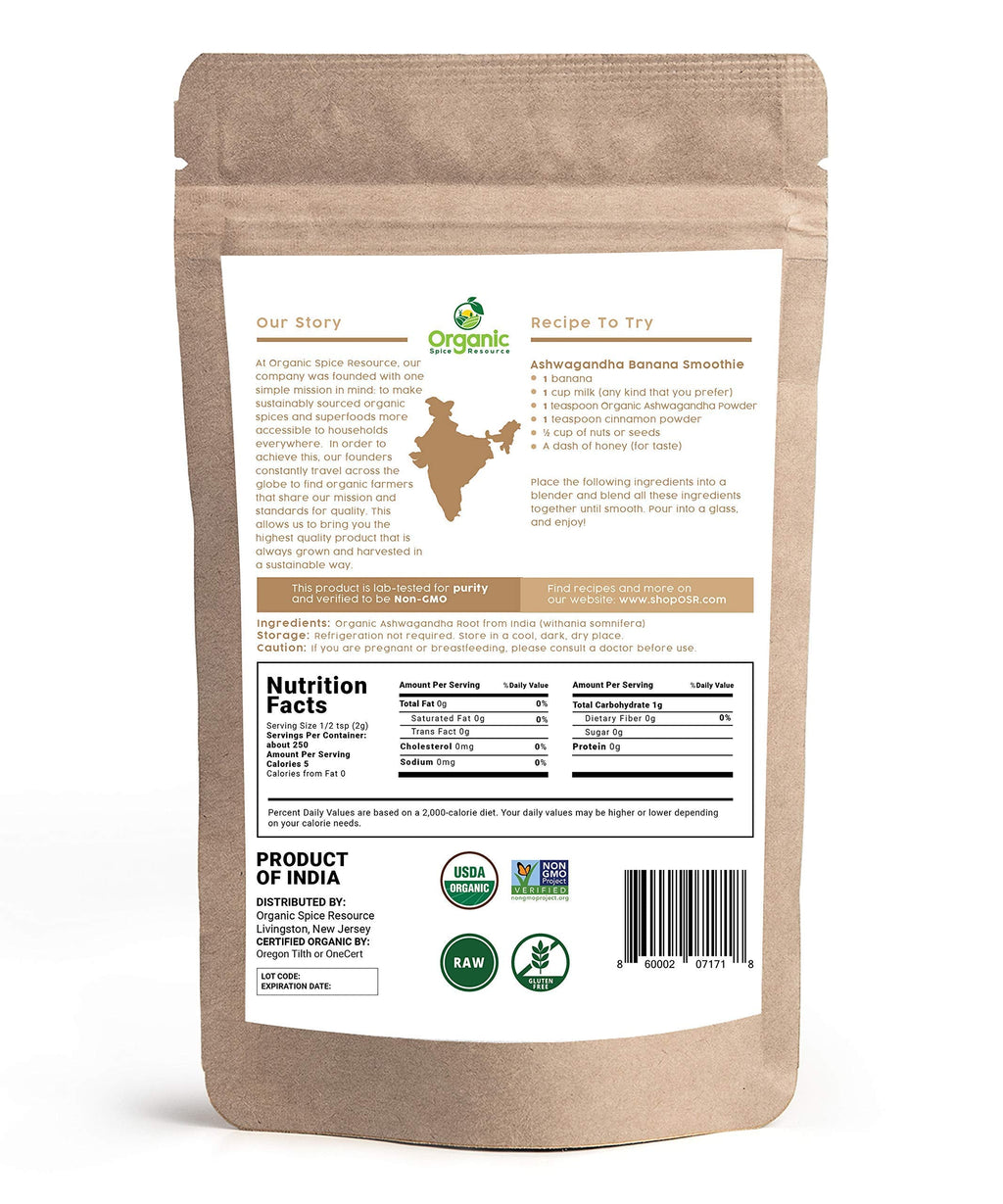 Organic Ashwagandha Root Powder - 1.10 lbs (17.64 oz) | Resealable Kraft Bag,Non-GMO, Indian Ginseng, Withania Somnifera -100% Raw from India, by SHOPOSR Organic Spice ResourceBuy Supplements Australia