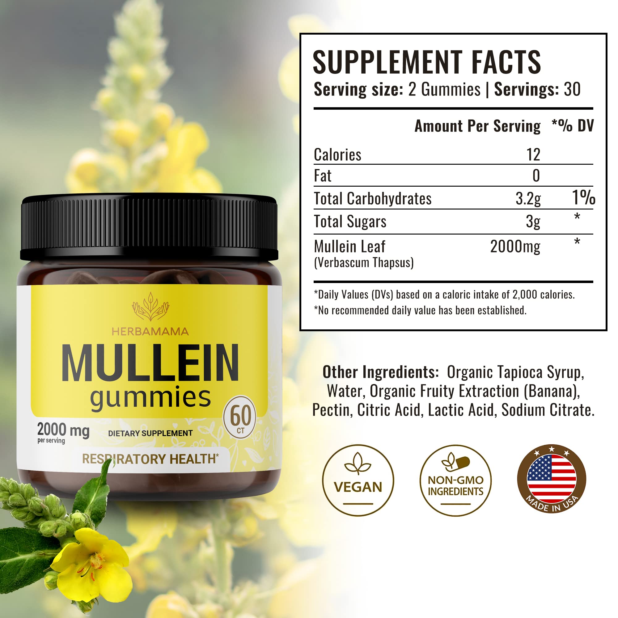 HERBAMAMA Mullein Gummies - Mullein Leaf Dietary Supplement for Respiratory HERBAMAMABuy Supplements Australia