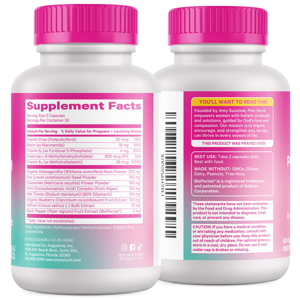 Pink Stork Postpartum Mood Support - Postnatal Hormone Balance for Women - Breastfeeding Friendly - Stress & Cognitive Support, New Mom Essentials - Ashwagandha, Chamomile, & Vitamin D, 60 Capsules Pink StorkBuy Supplements Australia