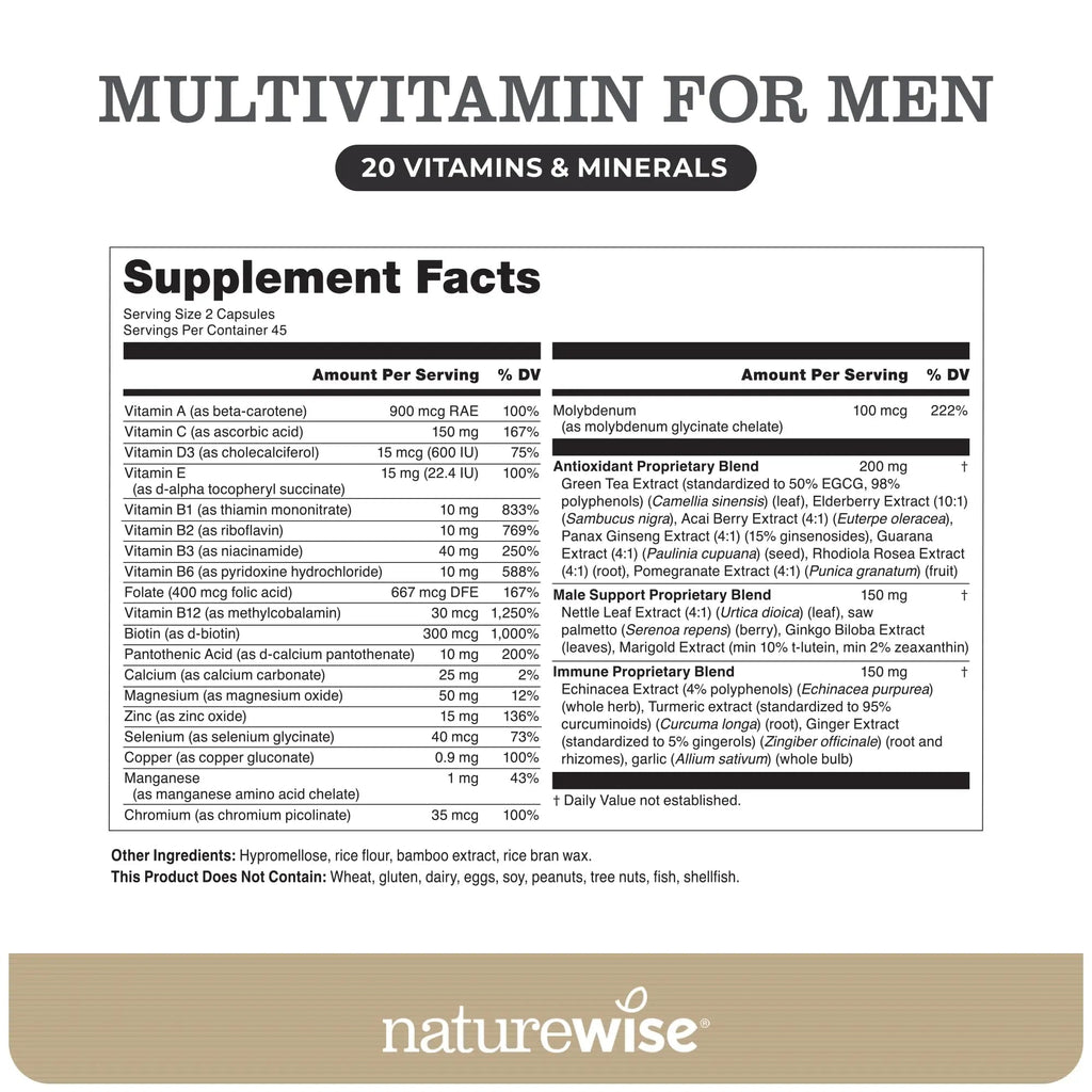 NatureWise [1] Multivitamin for Men - Non-GMO - 90 Capsules[45-Day Supply] + (Pack of 2) Omega 3 Fish Oil 1000mg + Vitamin E - Wild-Caught - 60 Softgels[30-Day Supply] NatureWiseBuy Supplements Australia