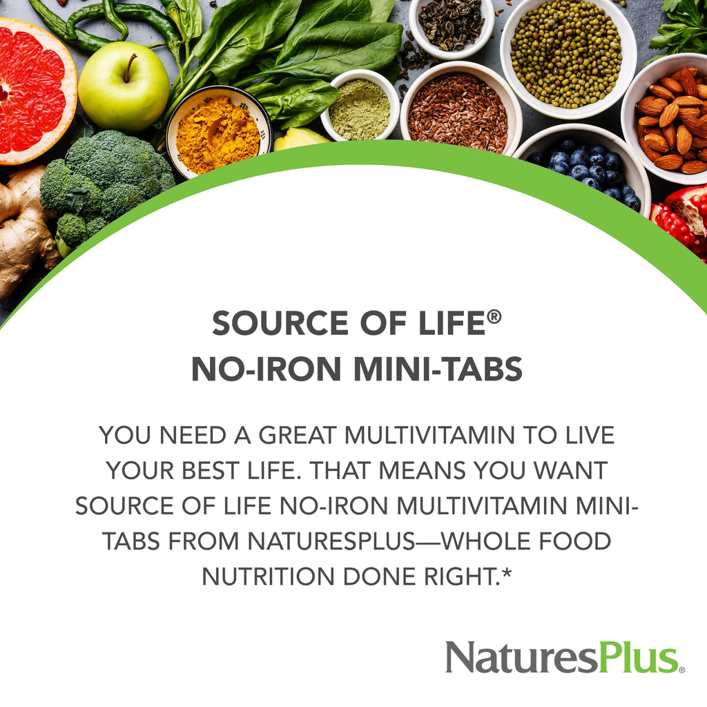 NaturesPlus Source of Life Mini-Tabs No Iron - 90 Vegetarian Mini Tablets - Easy to Swallow Natural Whole Food Multivitamin & Mineral Supplement for Health & Energy - 15 Servings NaturesPlusBuy Supplements Australia