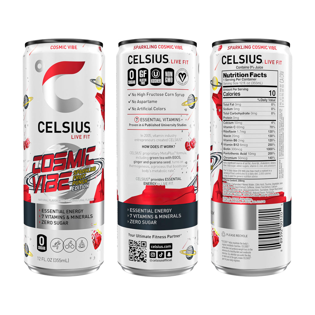 CELSIUS Sparkling Cosmic Vibe, Functional Essential Energy Drink 12 Fl Oz (Pack of 12) CELSIUSBuy Supplements Australia