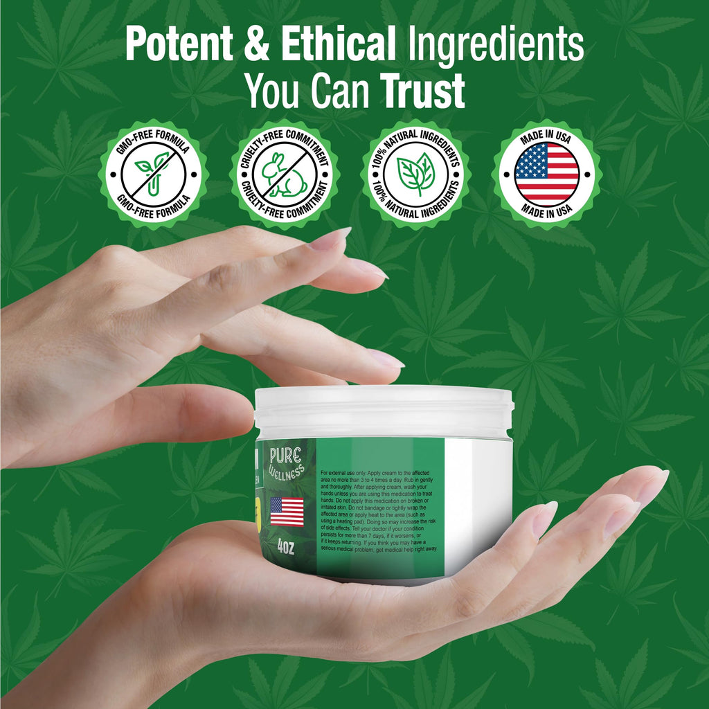 Pure Wellness Hemp Cream Maximum Strength 100,000mg with MSM, Arnica & Bee Pollen - 4 Oz, Supports Relief & Soothing from Joint, Muscle, Shoulder, Back, Knee and Nerve Discomfort - 1 Pack Pure WellnessBuy Supplements Australia