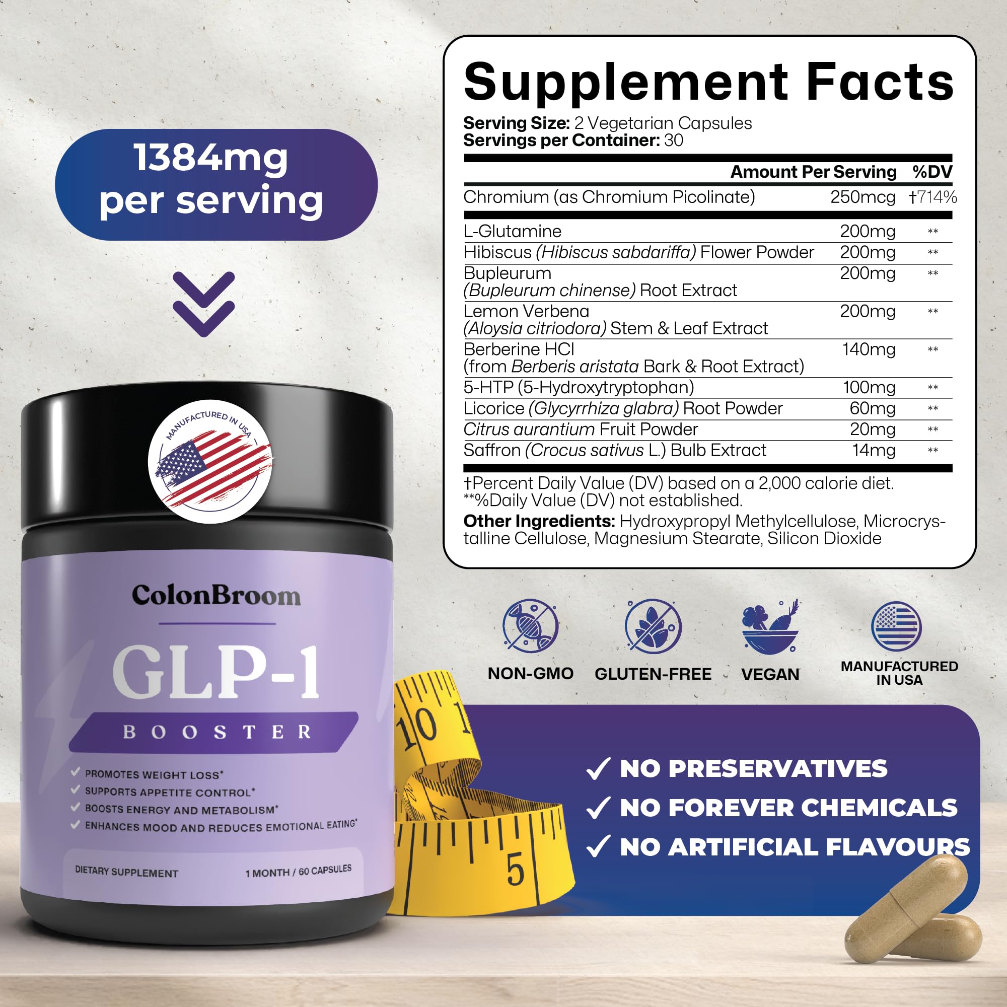 ColonBroom GLP-1 Weight Management Supplement for Women & Men - GLP1 Supports Gut Health, Metabolic Wellness & Appetite Regulation - Vegan, Gluten-Free Diet Capsules | 120 Count ColonBroomBuy Supplements Australia
