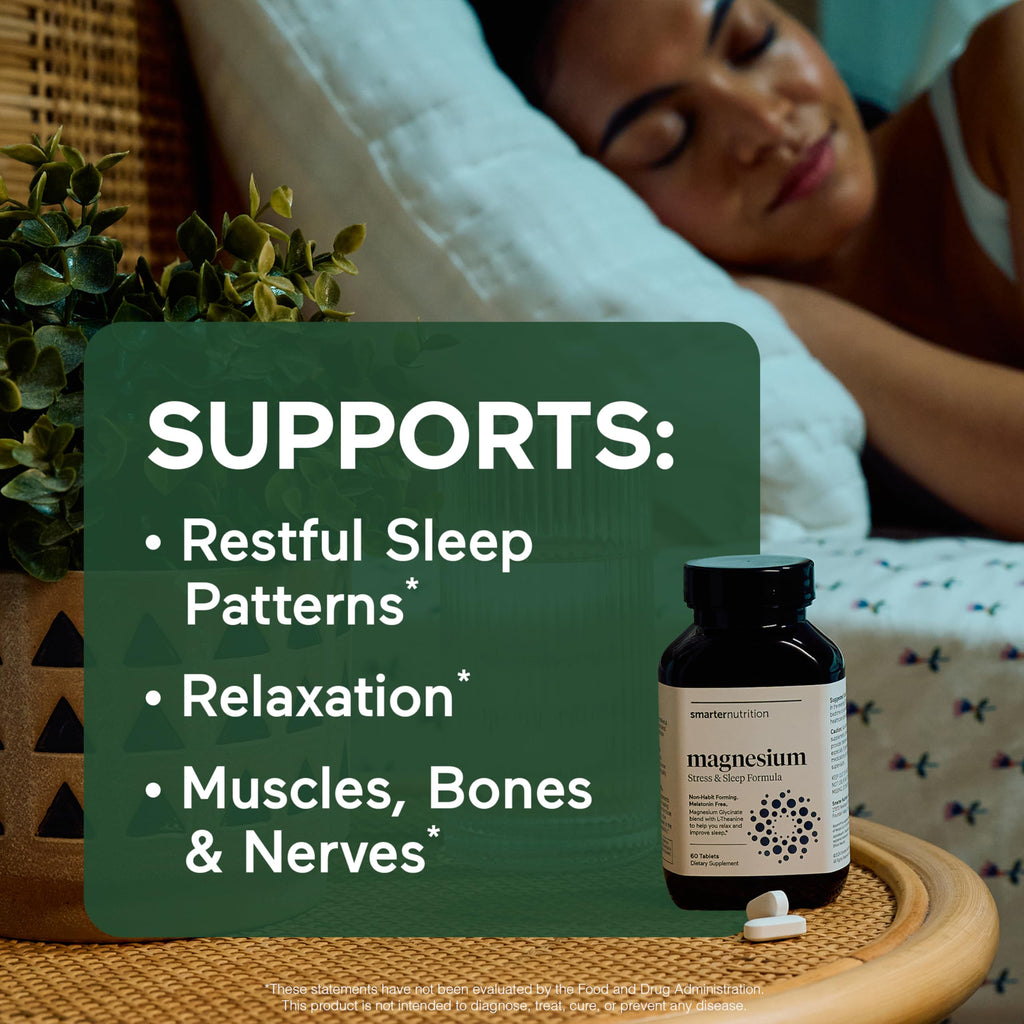 Smarter Nutrition Magnesium Complex - Chelated Magnesium Glycinate with Citrate, Malate and L-Theanine for Sleep, Muscle Relaxation and Stress Support