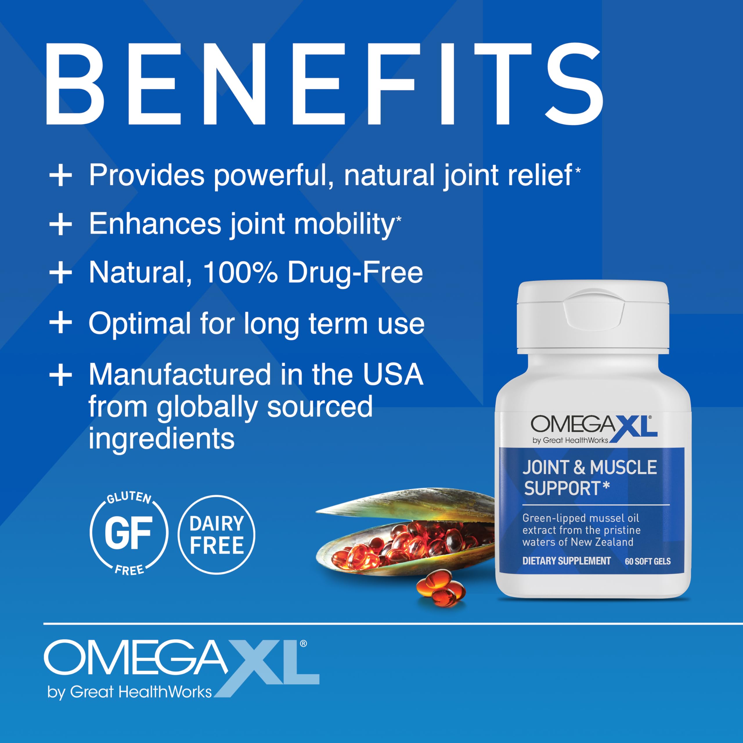 OmegaXL Joint Support Supplement - Natural Muscle Support, Green Lipped Mussel Oil, Soft Gel Pills, Drug-Free, 60 Count + HeartXL 30 Count, High Potency Omega-7 Blend OmegaXLBuy Supplements Australia