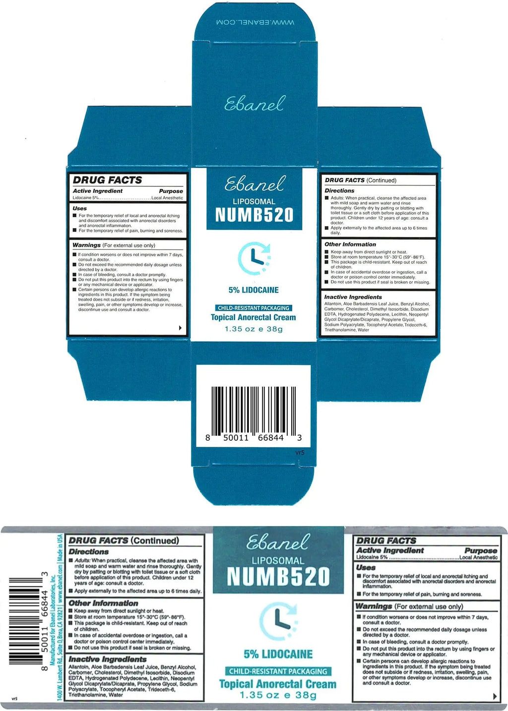 Ebanel 5% Lidocaine Numbing Cream, Pain Relief Burn Itch Numb Cream, Maximum Strength Topical Anesthetic with Allantoin, Vitamin E for Local and Anorectal Uses, Hemorrhoid Treatment, 1.35 Oz EbanelBuy Supplements Australia